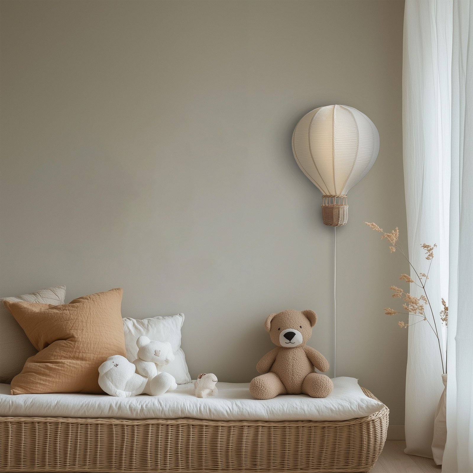 Lindby Wandleuchte Balloon, Ø 30 cm, Rattan, E27