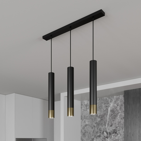 Lampa wisząca 3-punktowa liniowa czarna/złota