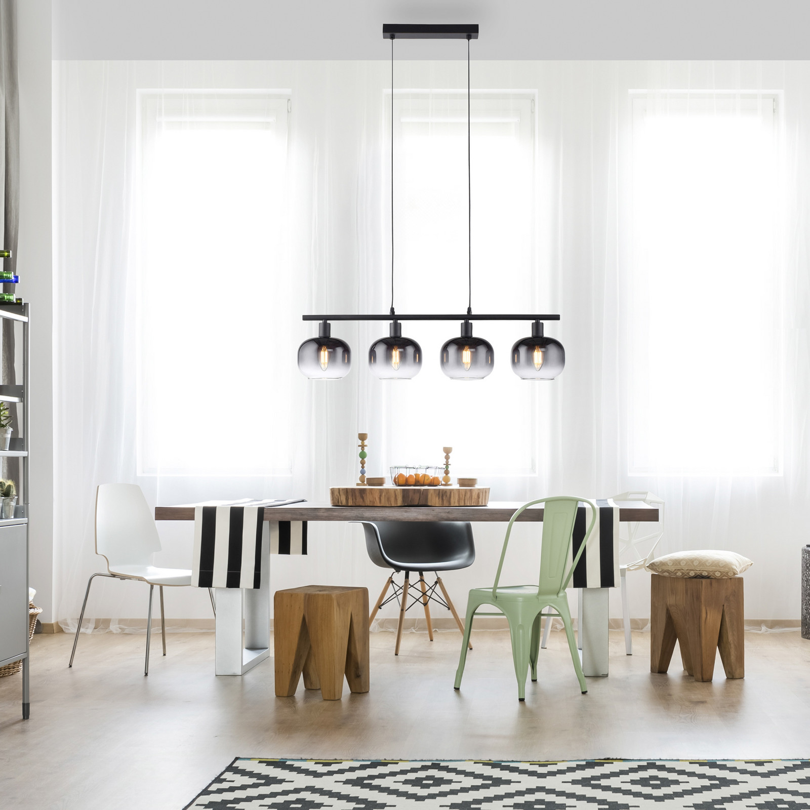 JUST LIGHT. GmbH Lampă suspendată Zea 4 becuri gri fumuriu/negru sticlă E14 - Camera de zi / sufragerie - Modern - gri fumuriu negru