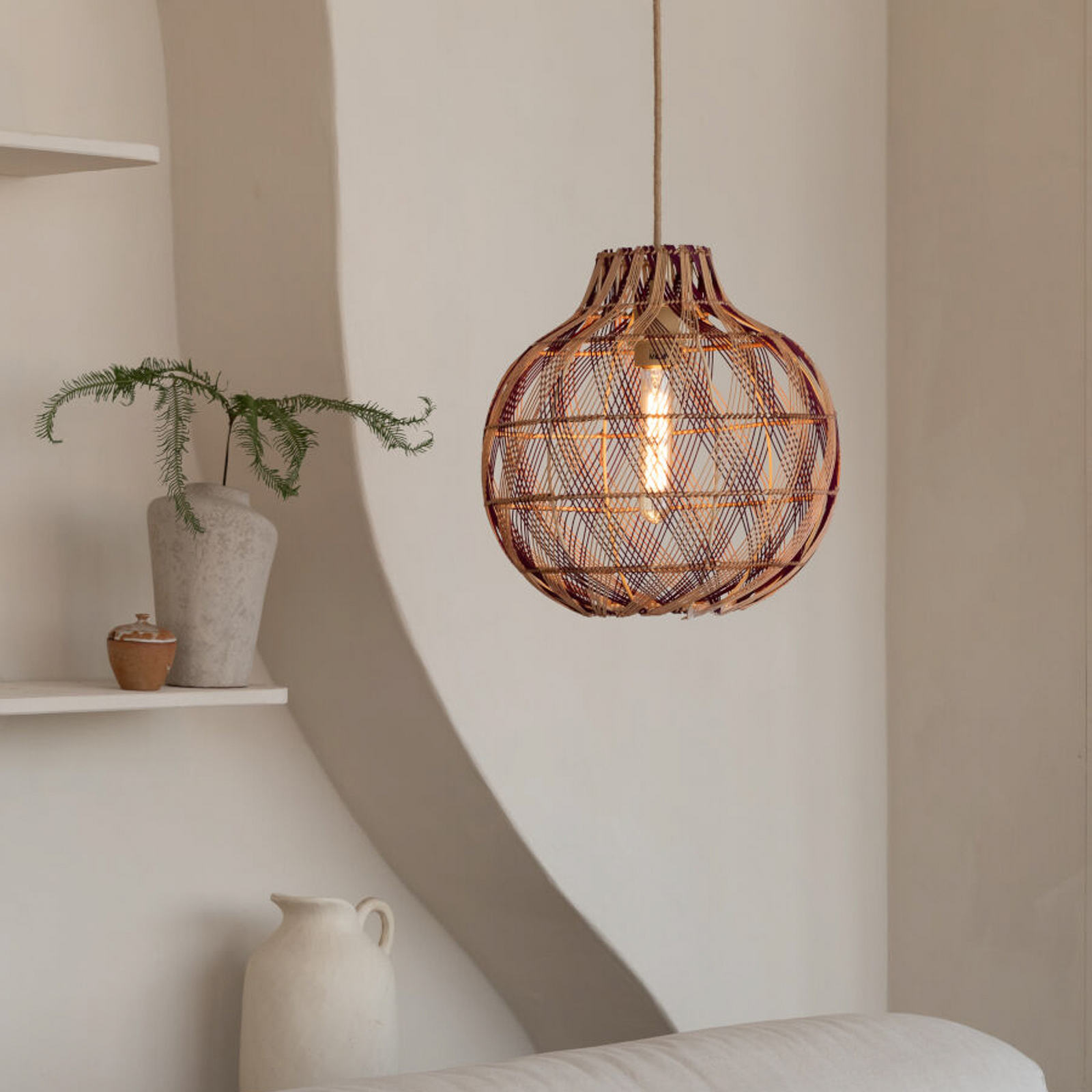 GOOD & MOJO Suspension Mendoza, naturel/rouge, Ø 35 cm, bambou