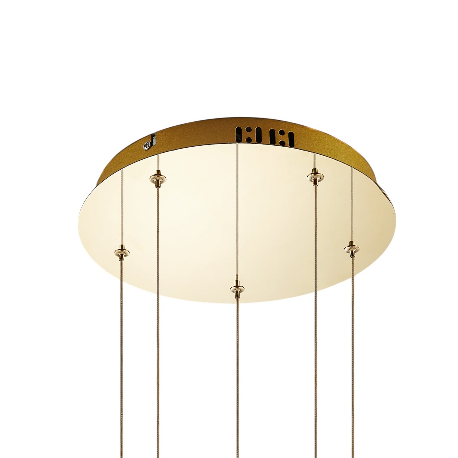 Lucande LED piekaramā lampa Hayley, Ø 30 cm, 5 gaismas, zelta, stikls