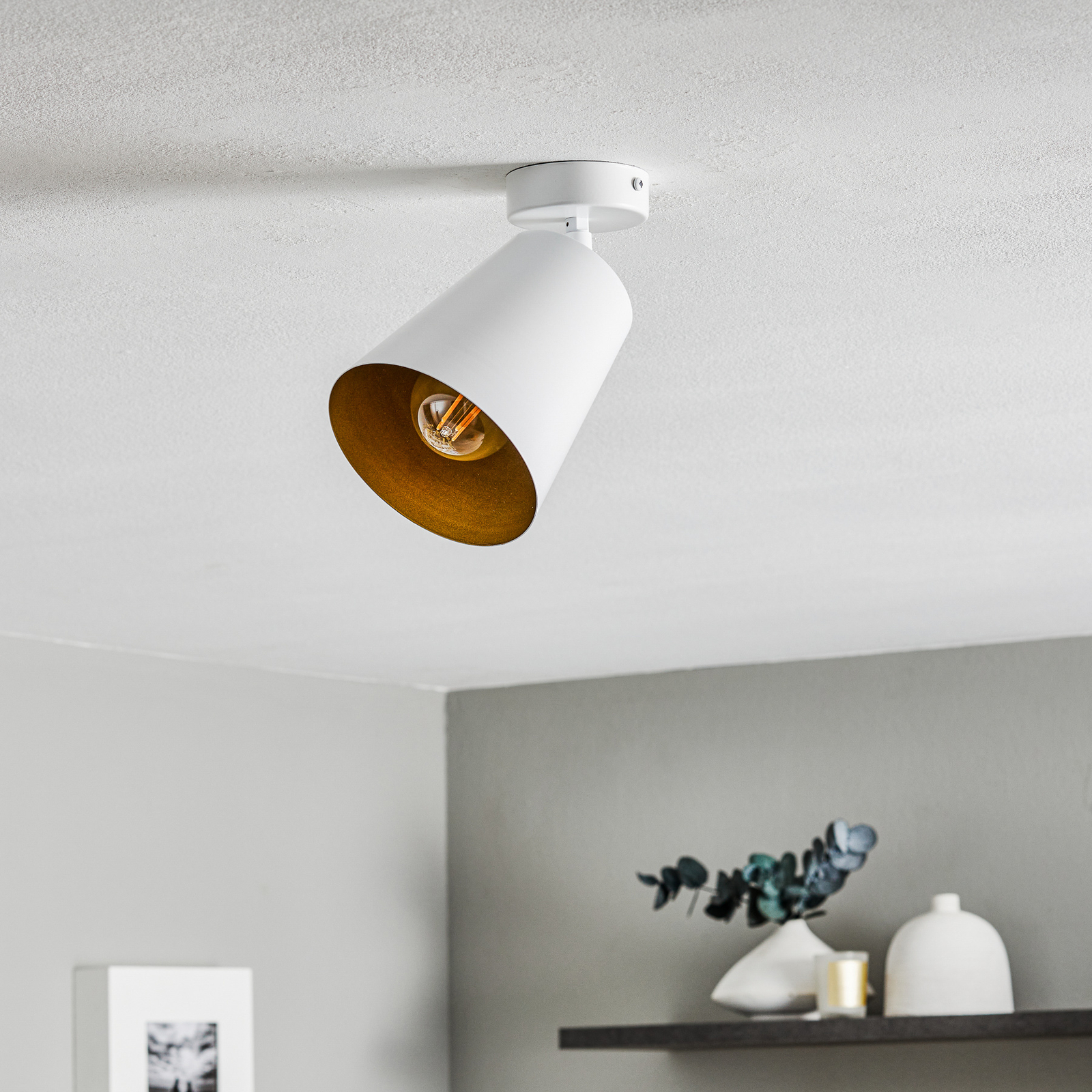 Spot pour plafond Prism acier, 1 lampe, blanc/doré