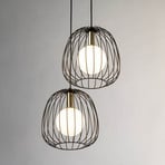 Suspension Bell, à 2 lampes, noir/doré/blanc