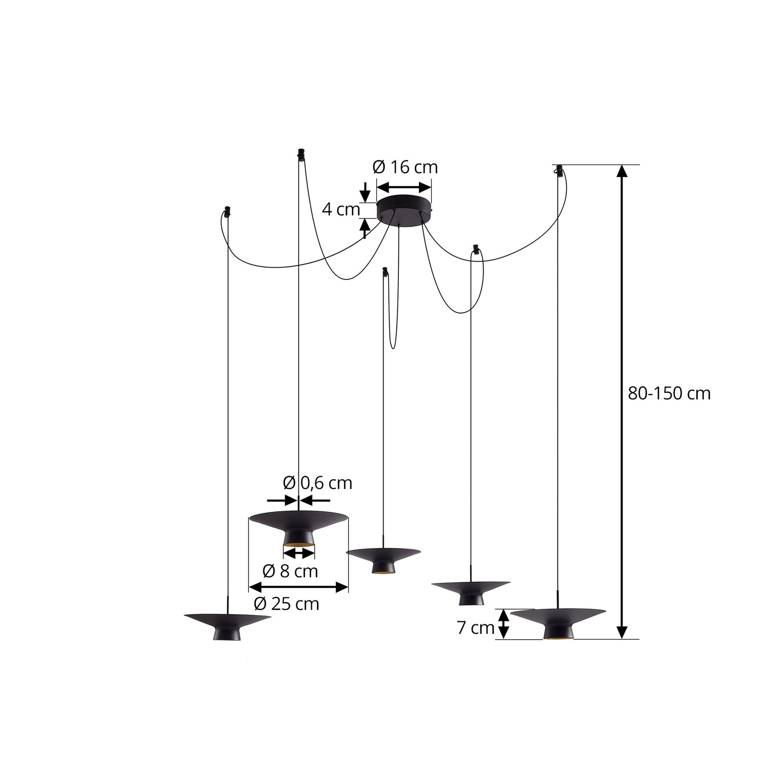 Lindby LED κρεμαστό φωτιστικό Norvind, 10-φωτο, μαύρο, μέταλλο