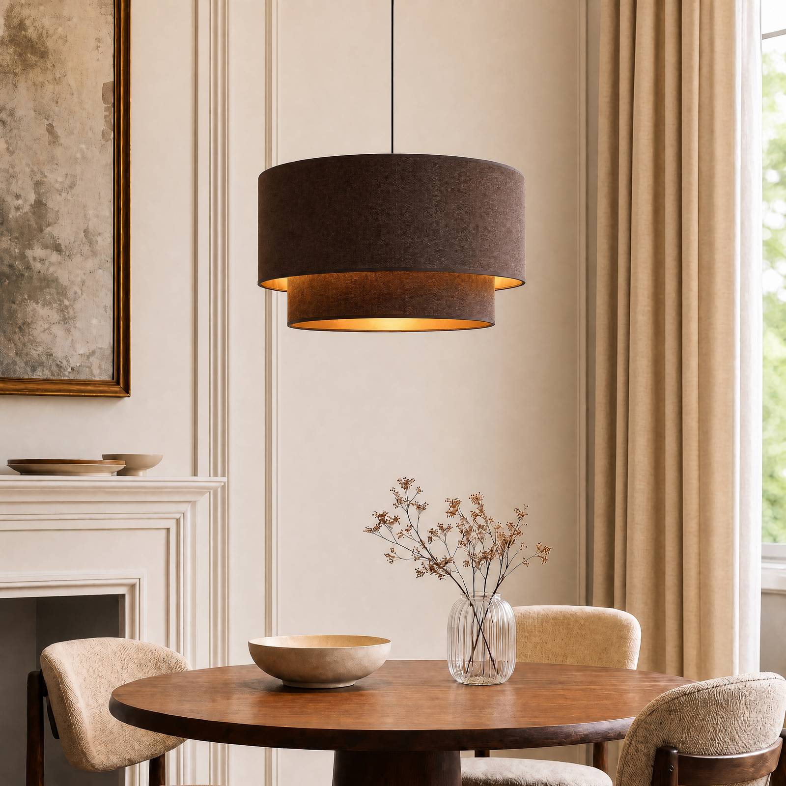 Duolla Hanglamp Boho, bruin/goud, Ø 45 cm, textiel, E27