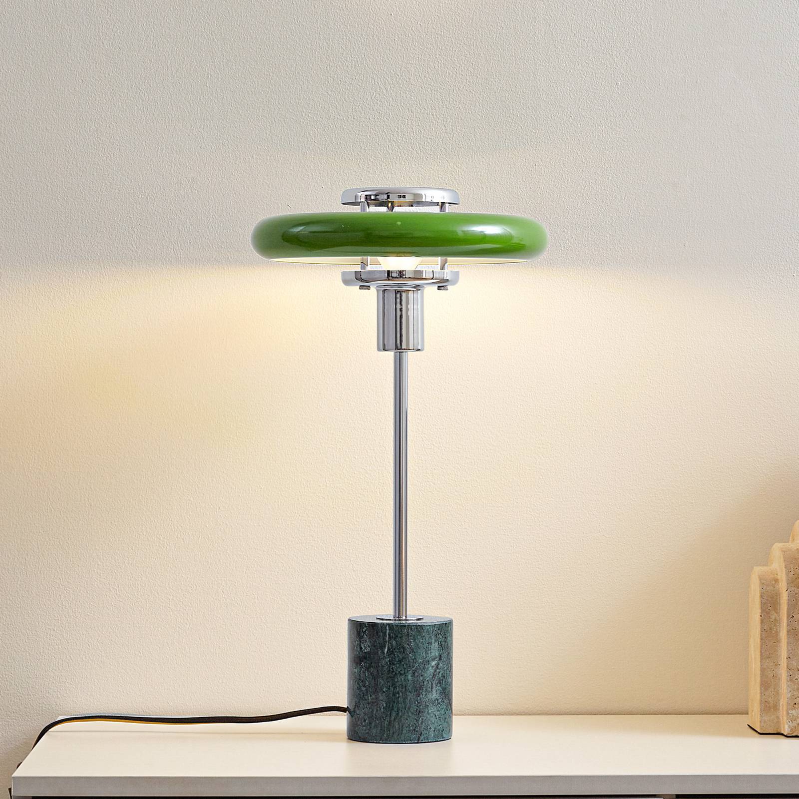 LINDBY tafellamp Branford, 46 cm, groen, metaal/marmer