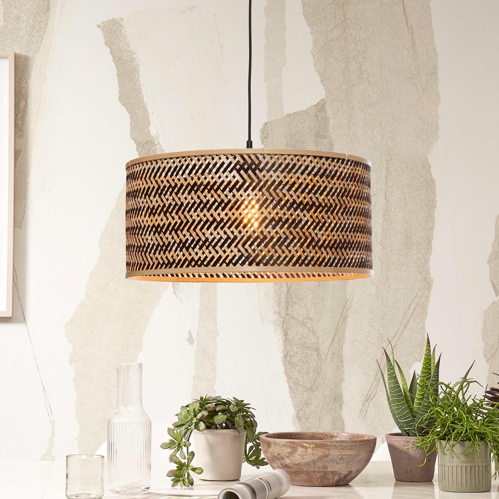 GOOD & MOJO Suspension Java, naturel/noir, Ø 50 cm, E27