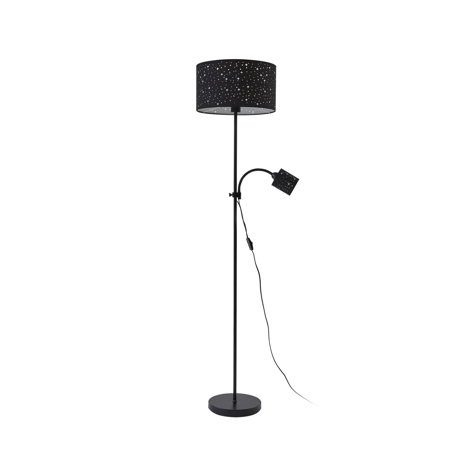 Lindby lampe sur pied Melanie, noir, tissu, Ø 36 cm, à 2 lampes.