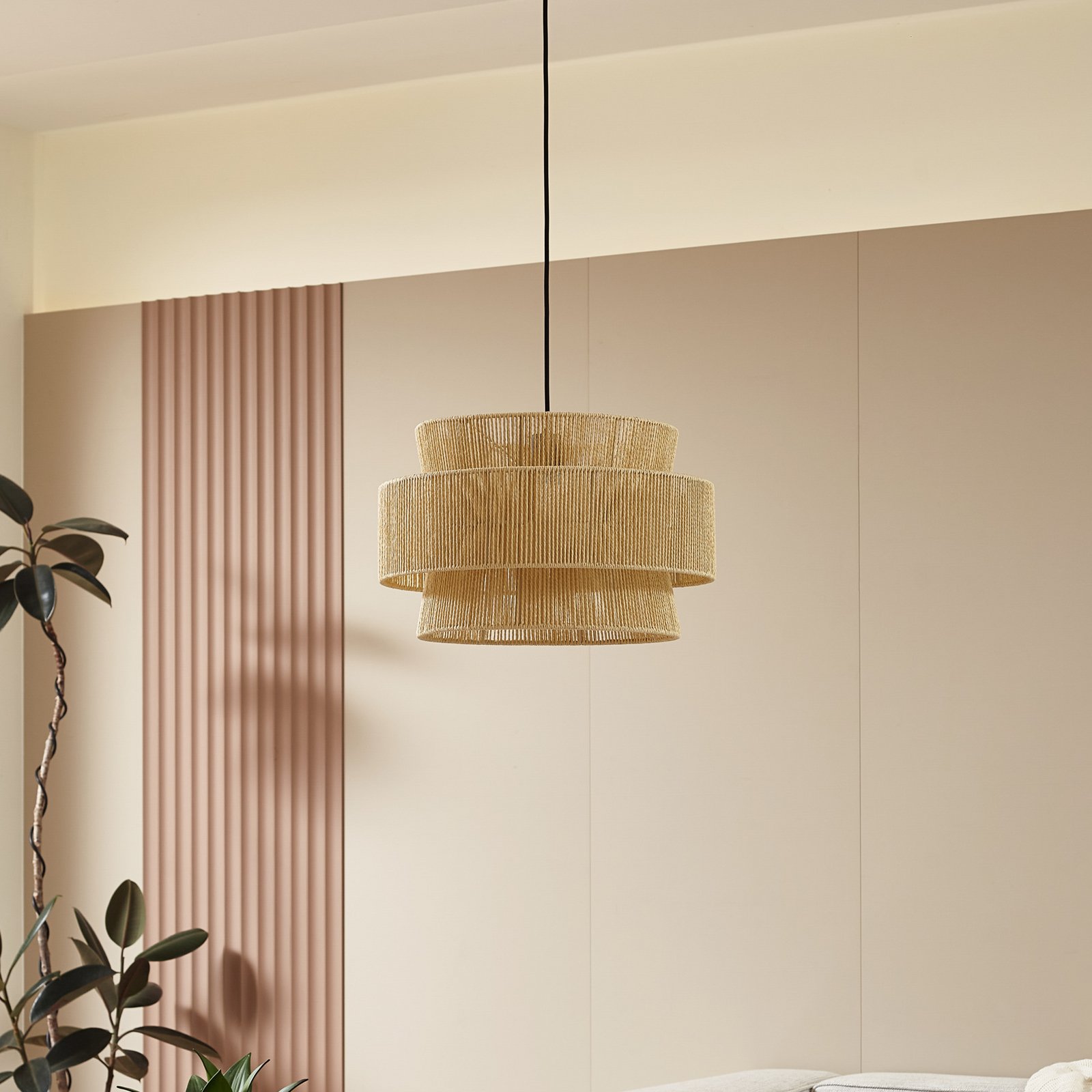 Lindby pendant light Anuva, natural, paper, Ø 45 cm