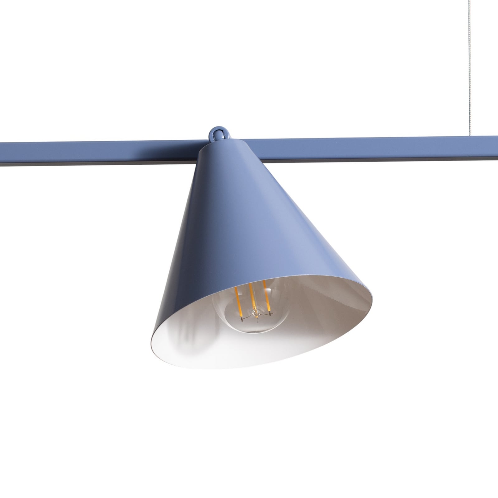 Lampă suspendată Form 4, albastră, metalică, cu 4 becuri, formă conică - ALDEX