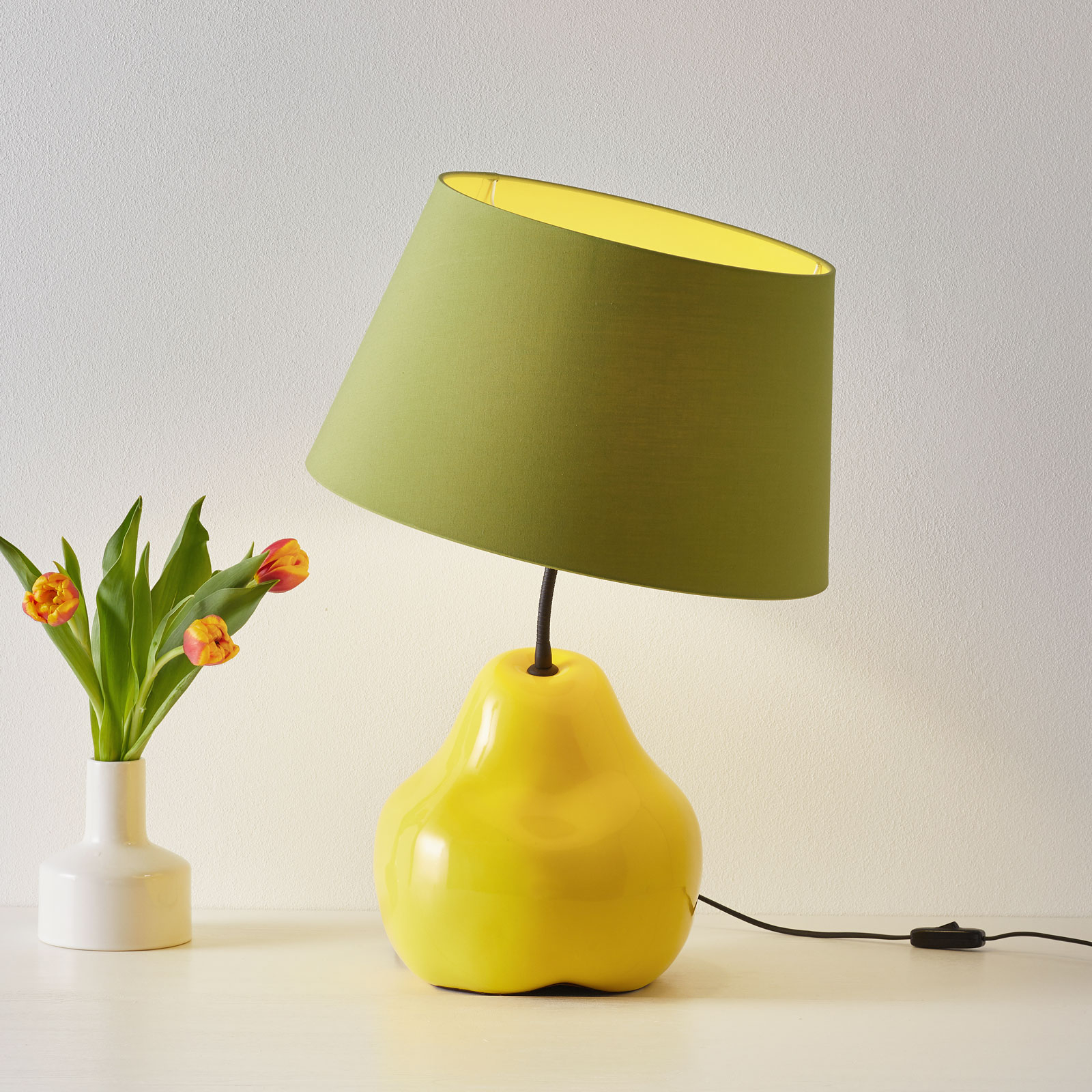 Eurokeramic L188 GLL fabric table lamp, ceramic base pear, for Living / Dining Room, ceramics, fabric, E27, 60 W, energy efficiency: A++, H: 70 cm