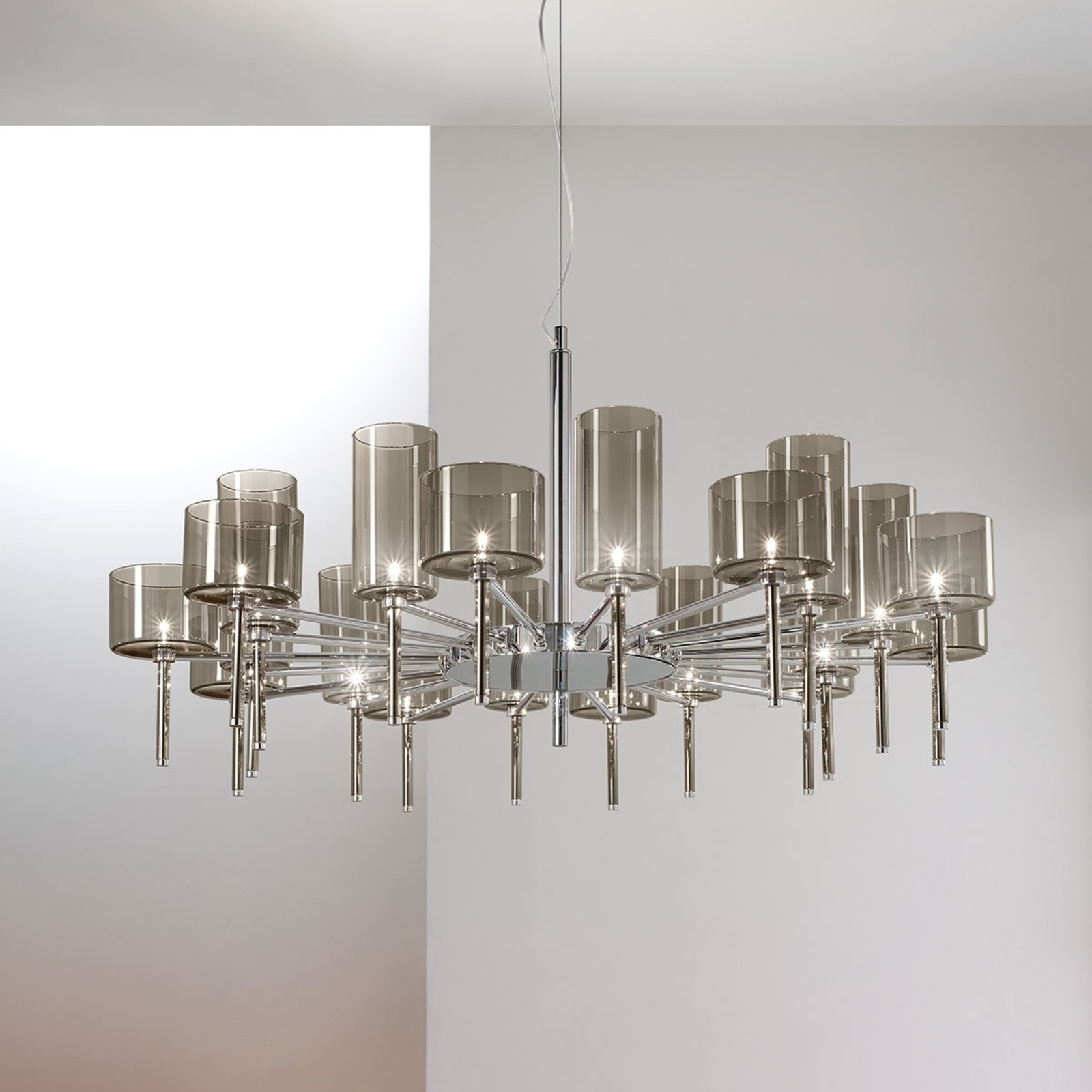 Designer chandelier Spillray with glass shades