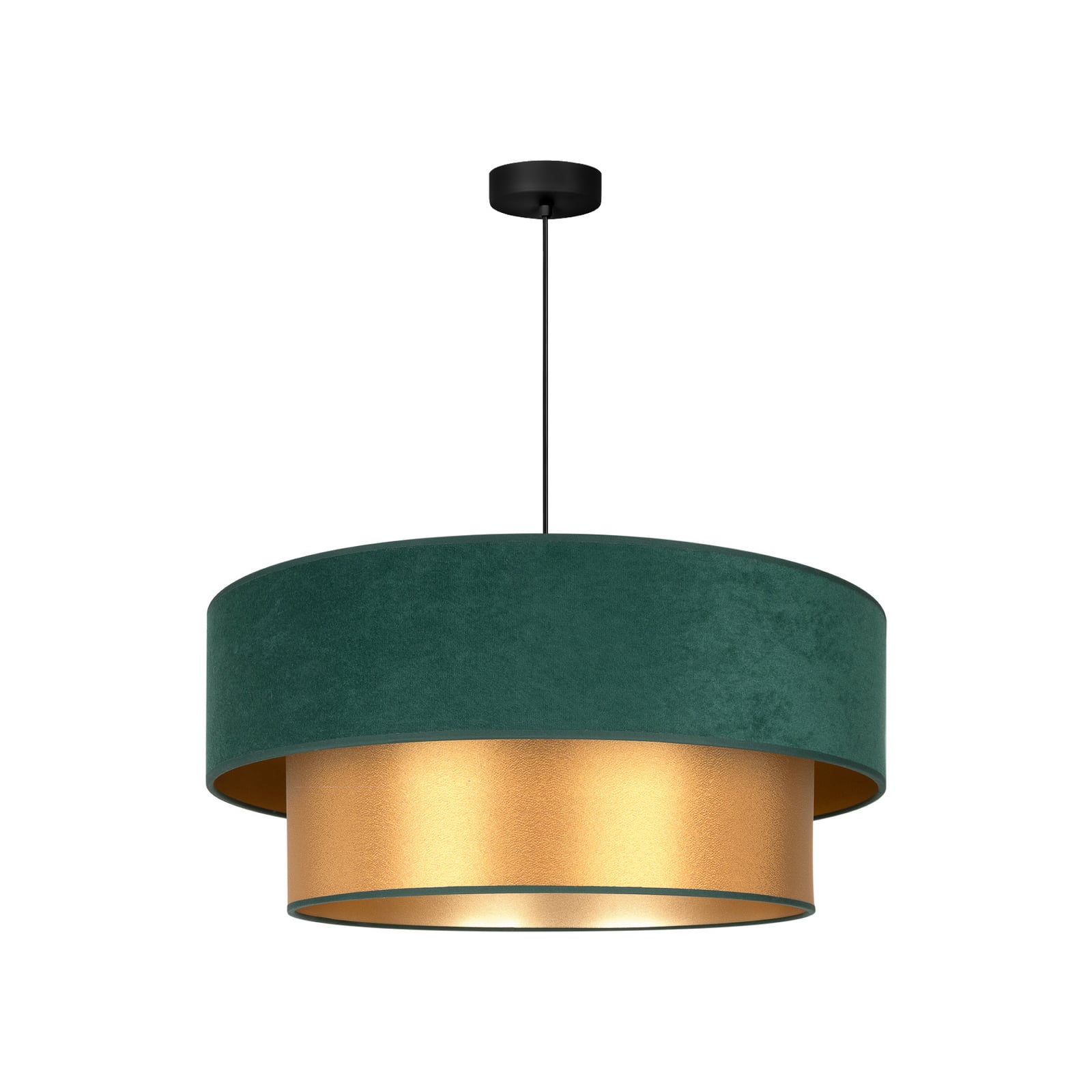 Lampada a sospensione Dorina, verde/oro, Ø 60 cm, tessuto, E27 - Duolla Lampada a sospensione Dorina, verde/oro, Ø 60 cm, tessuto, E27 - Duolla