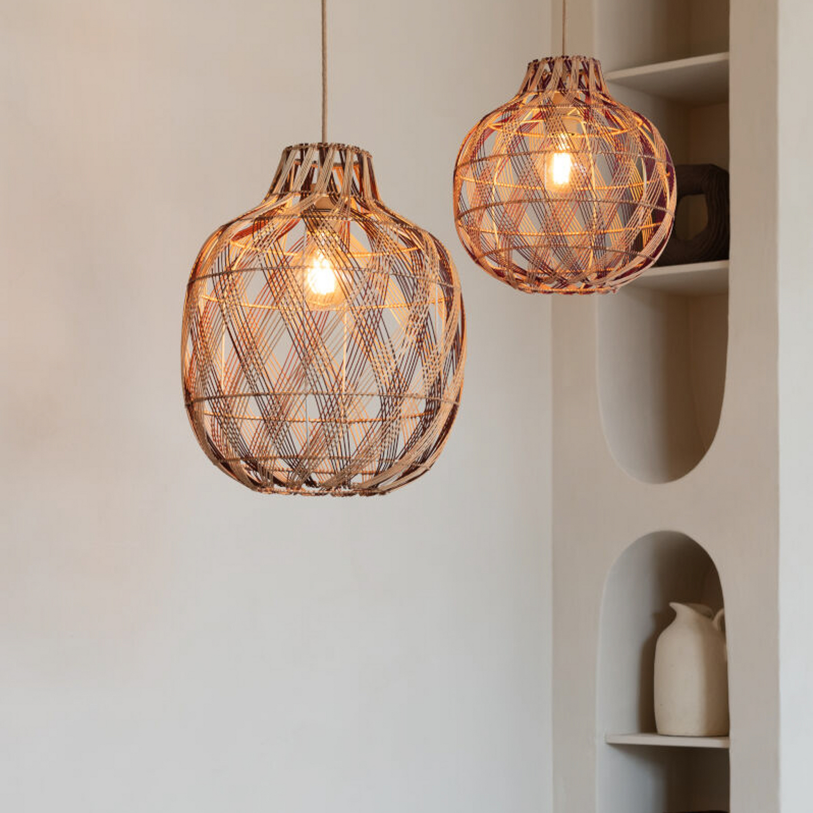 GOOD & MOJO Suspension Mendoza, naturel/rouge, Ø 35 cm, bambou