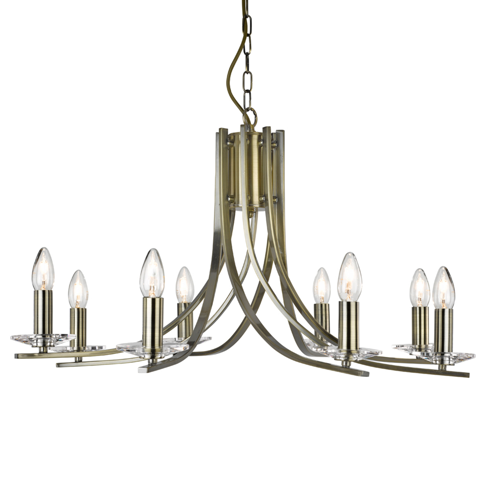 Searchlight Beautiful Ascona hanging light with 8 bulbs, for Living / Dining Room, brass, glass, E14, 60 W, energy efficiency: A++, H: 41.5 cm