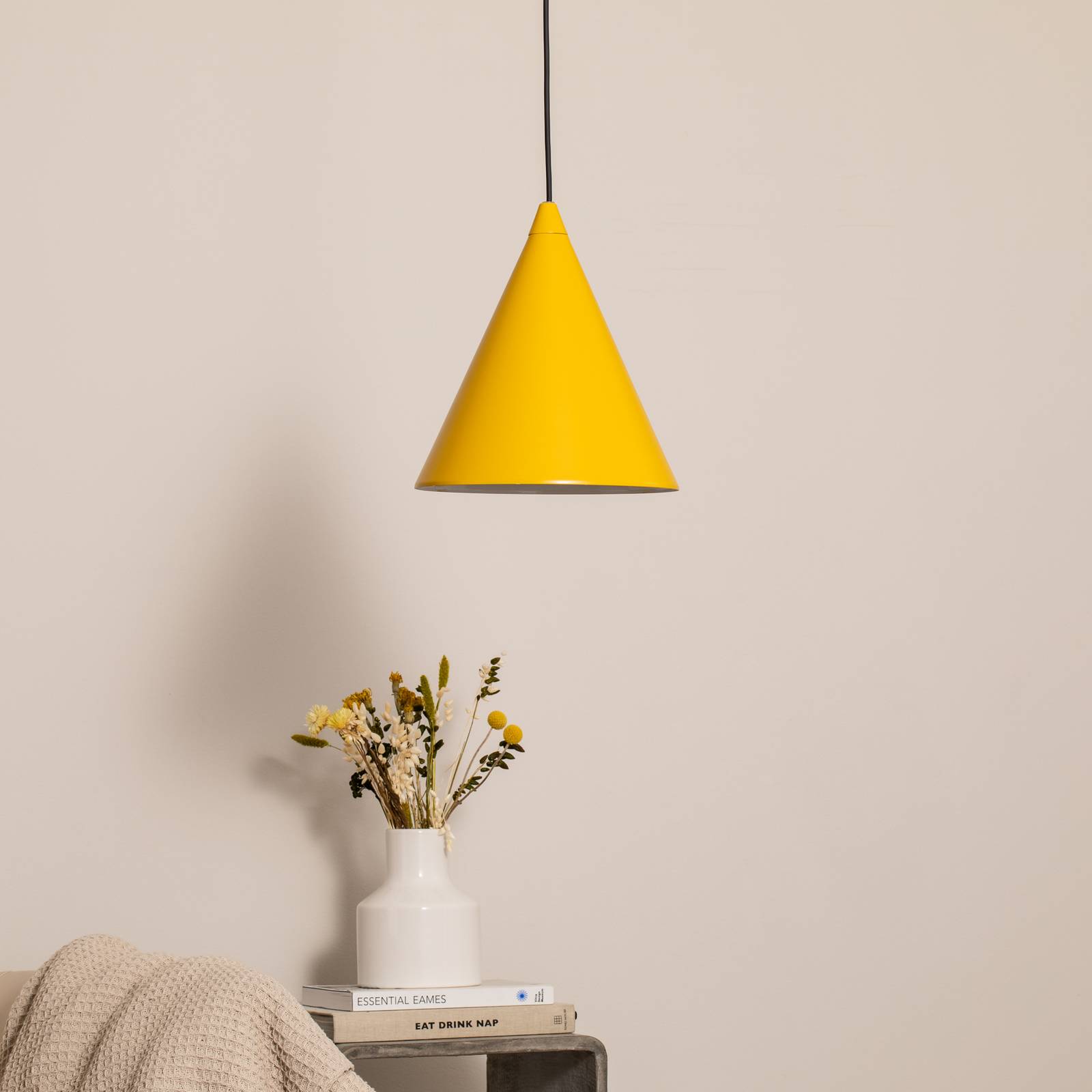 Żyrandol, kształt, żółty musztardowy, metal, Ø 24 cm, stożek, E27