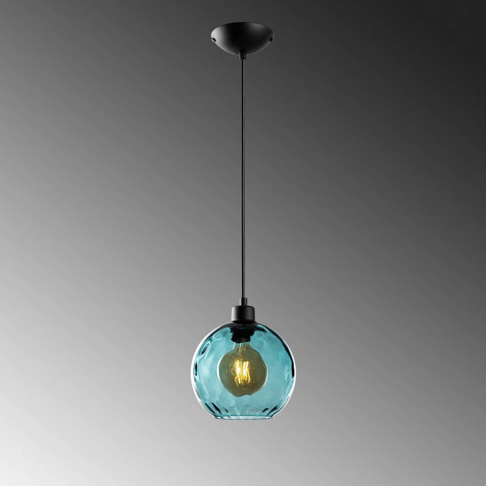 Lampa wisząca Benek, niebieska, szkło, Ø 20 cm, E27