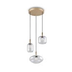Hängelampe Emelie, 3-fl., goldfarben/klar, Metall, Glas, E27