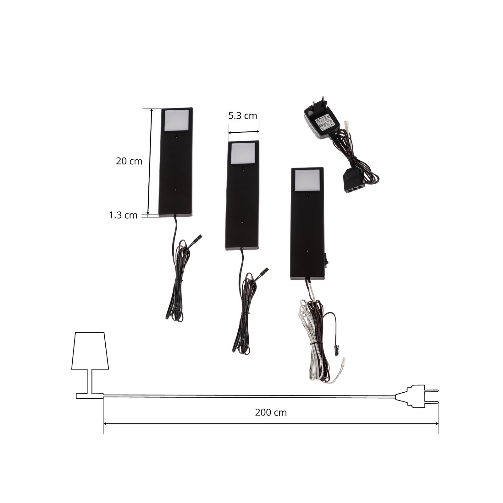 Lindby Amaryll LED-bänklampa, set om 3, svart