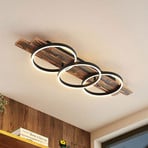 Lindby Plafonnier LED Sentoa, bois, 100 cm de long, 3.000 K