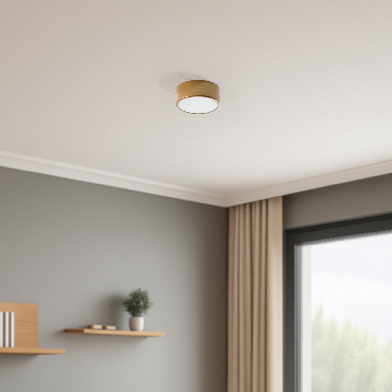 Cleo 200 taklampe, gull, sensor, IP20, Ø 20 cm, E27