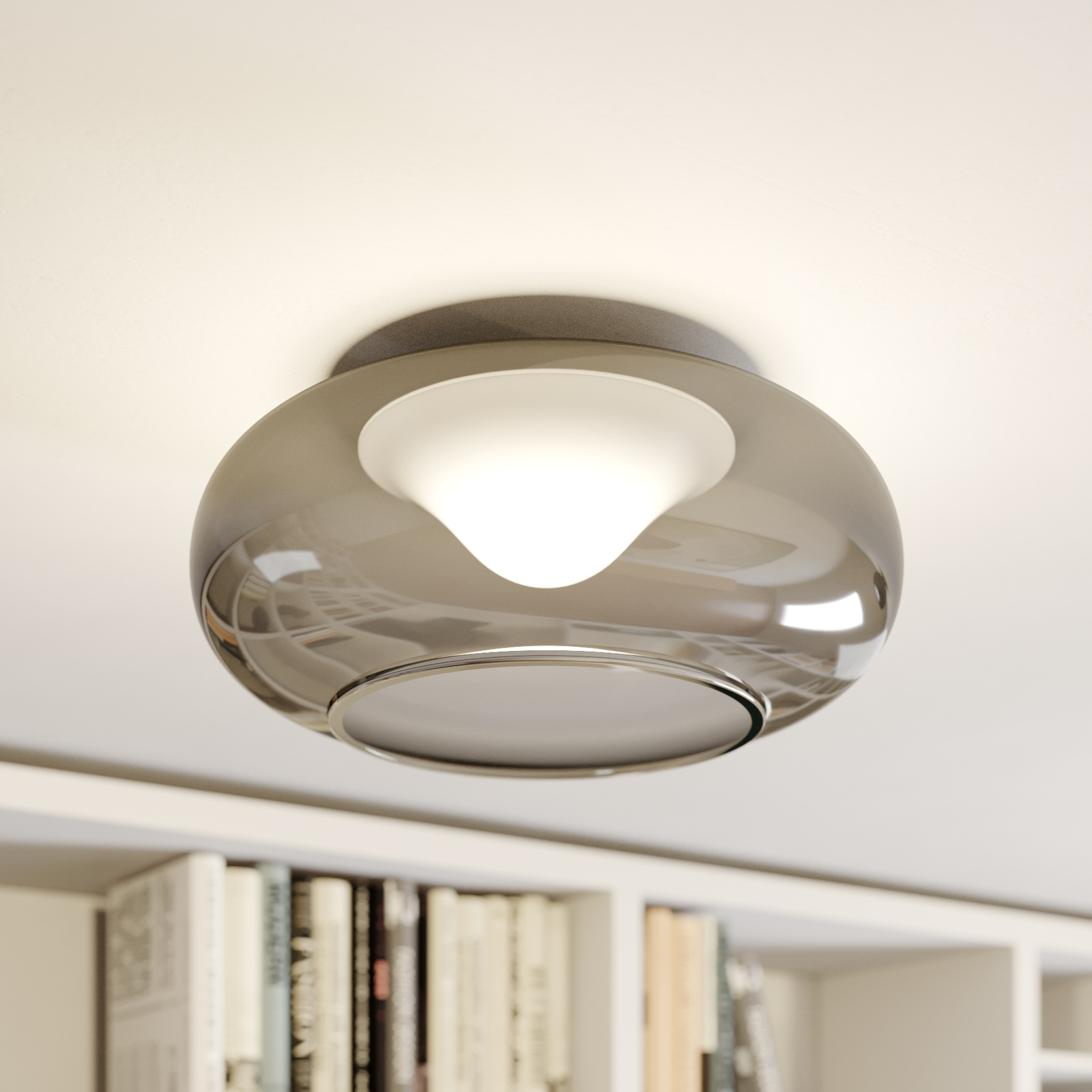 Glass LED ceiling lamp Mijo in smoky grey