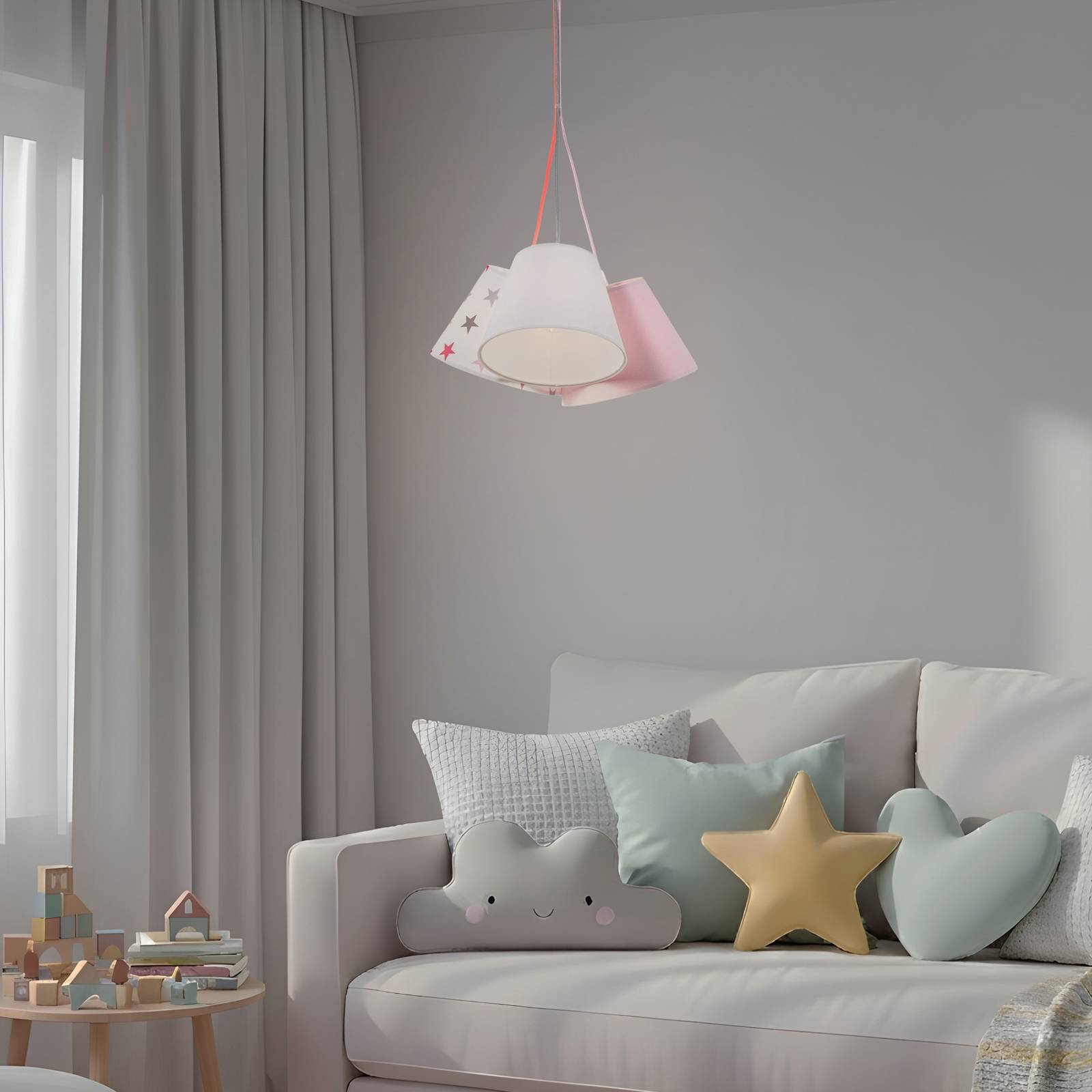 Kinderzimmer-Hängelampe Zsofia 3-flg. weiß/rosa günstig online kaufen