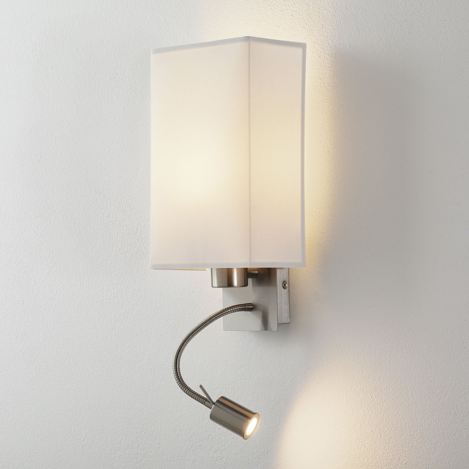 Lucande Patrik wall light reading angular white, for Bedroom, steel, fabric, E27, 40 W, energy efficiency: A++, W: 18 cm, H: 30 cm
