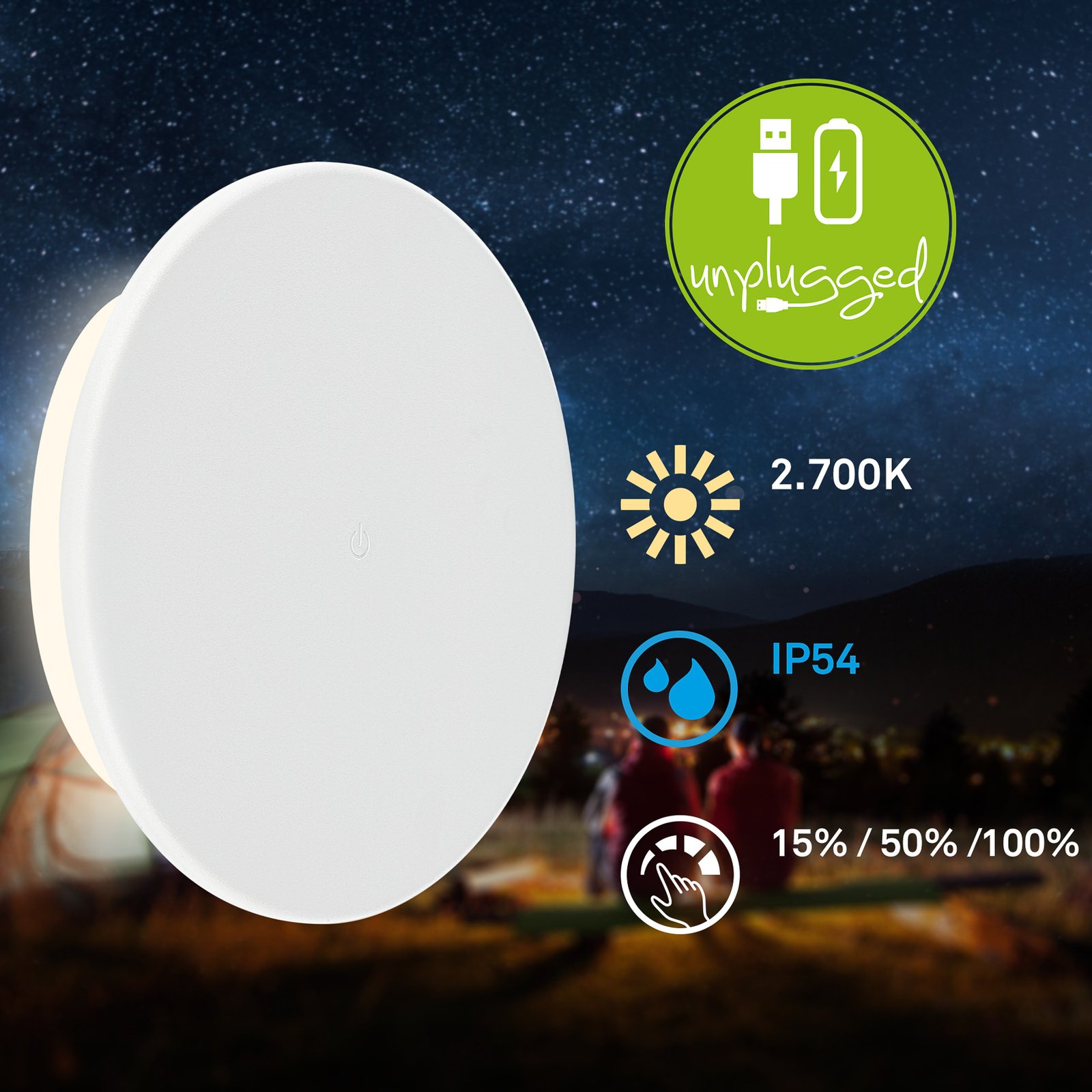 Aurora LED outdoor wall light, white, touch dimmer, IP54