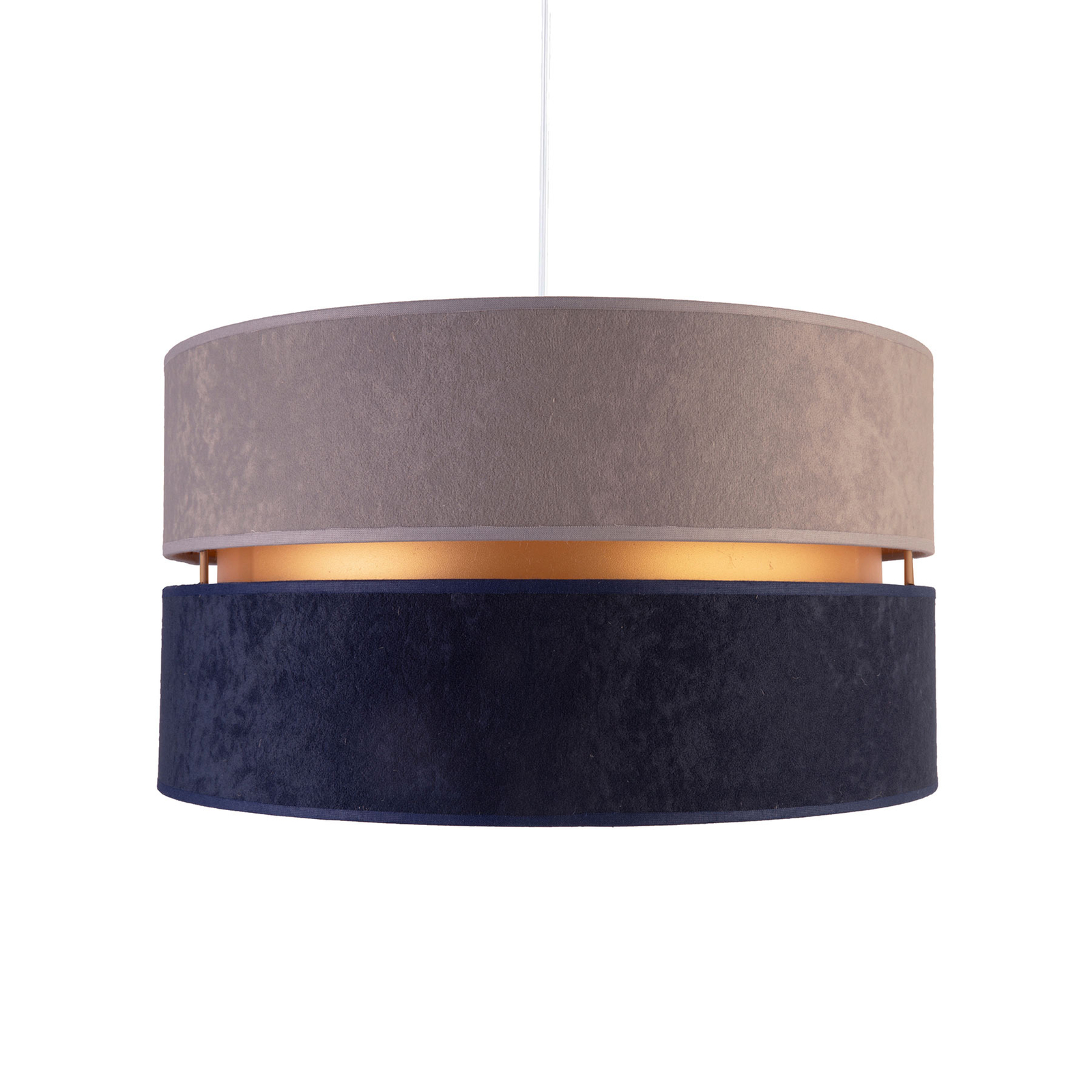 DUOLLA Duo hanging light, navy blue/beige/gold, for Living / Dining Room, velvet, E27, 40 W, energy efficiency: A++, H: 22 cm