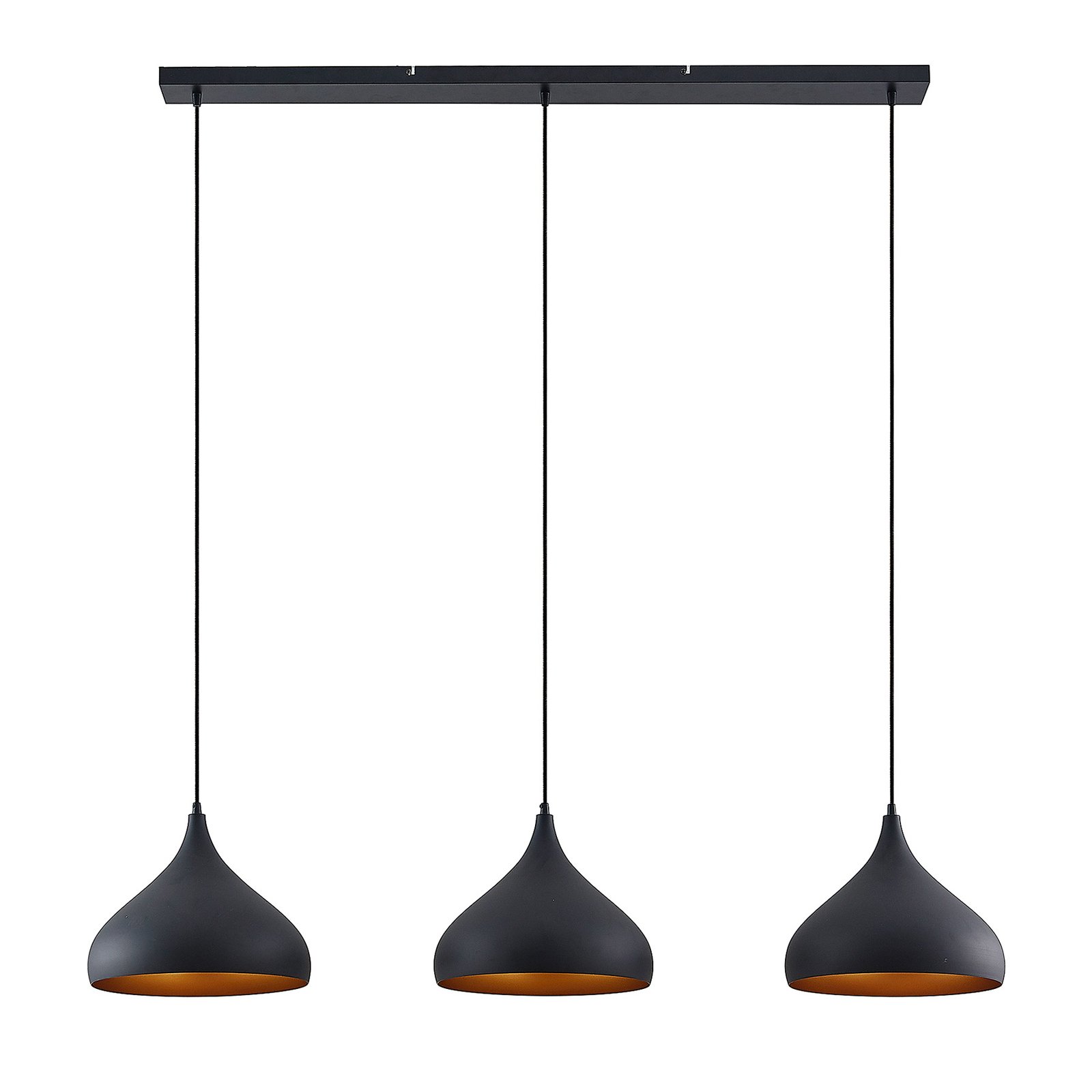 Lindby pendant light SLIPP, black, aluminium, 133 cm, 3-bulb.