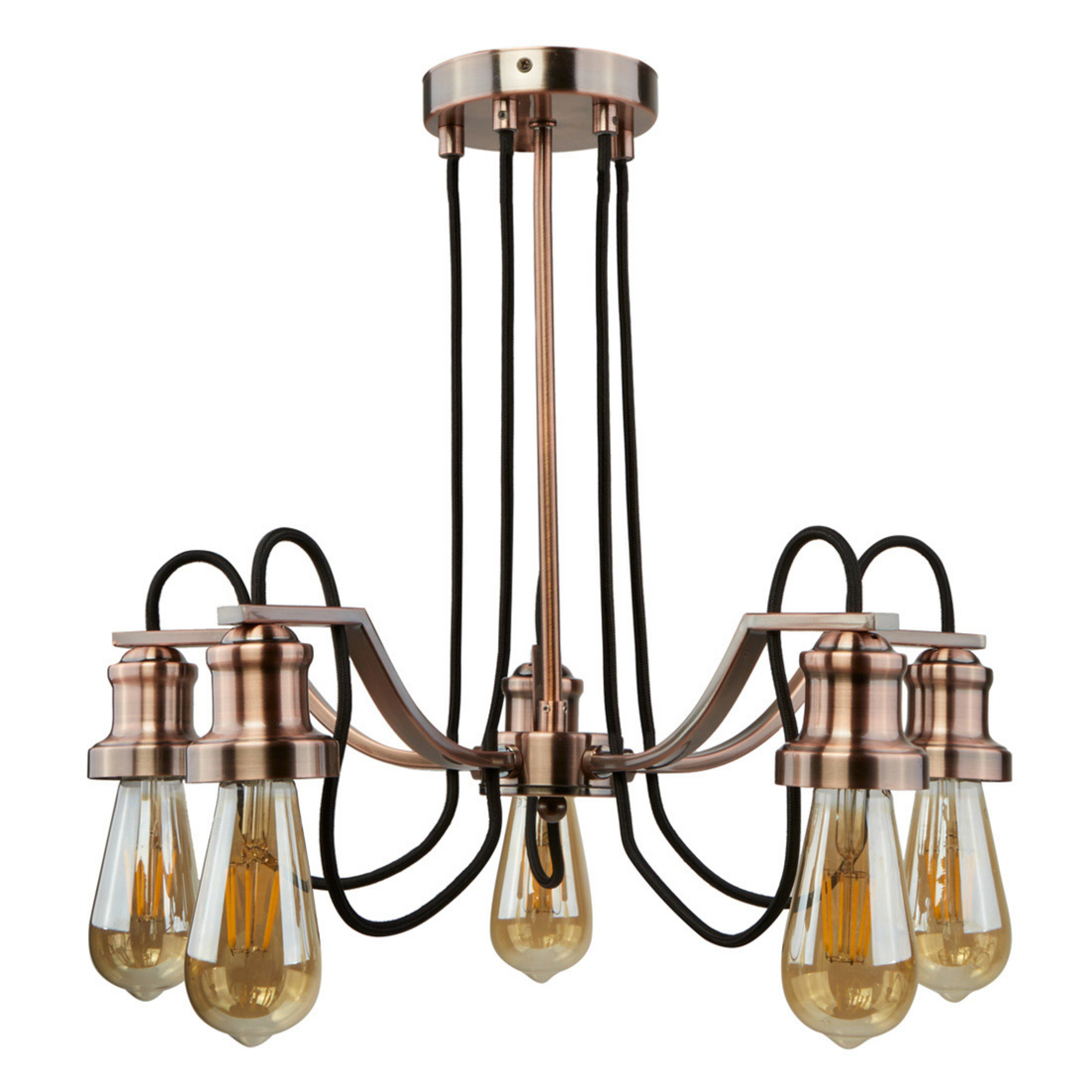 Suspension Celi 5 lampes, cuivre à l’ancienne