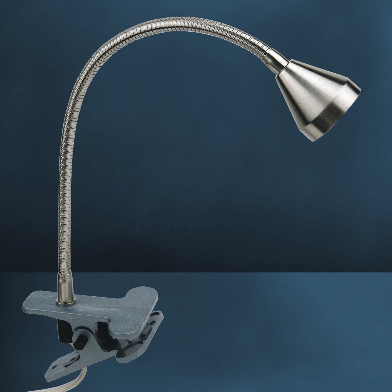 Lámpara de pinza LED Mini, brazo flexible, níquel, 3.000K