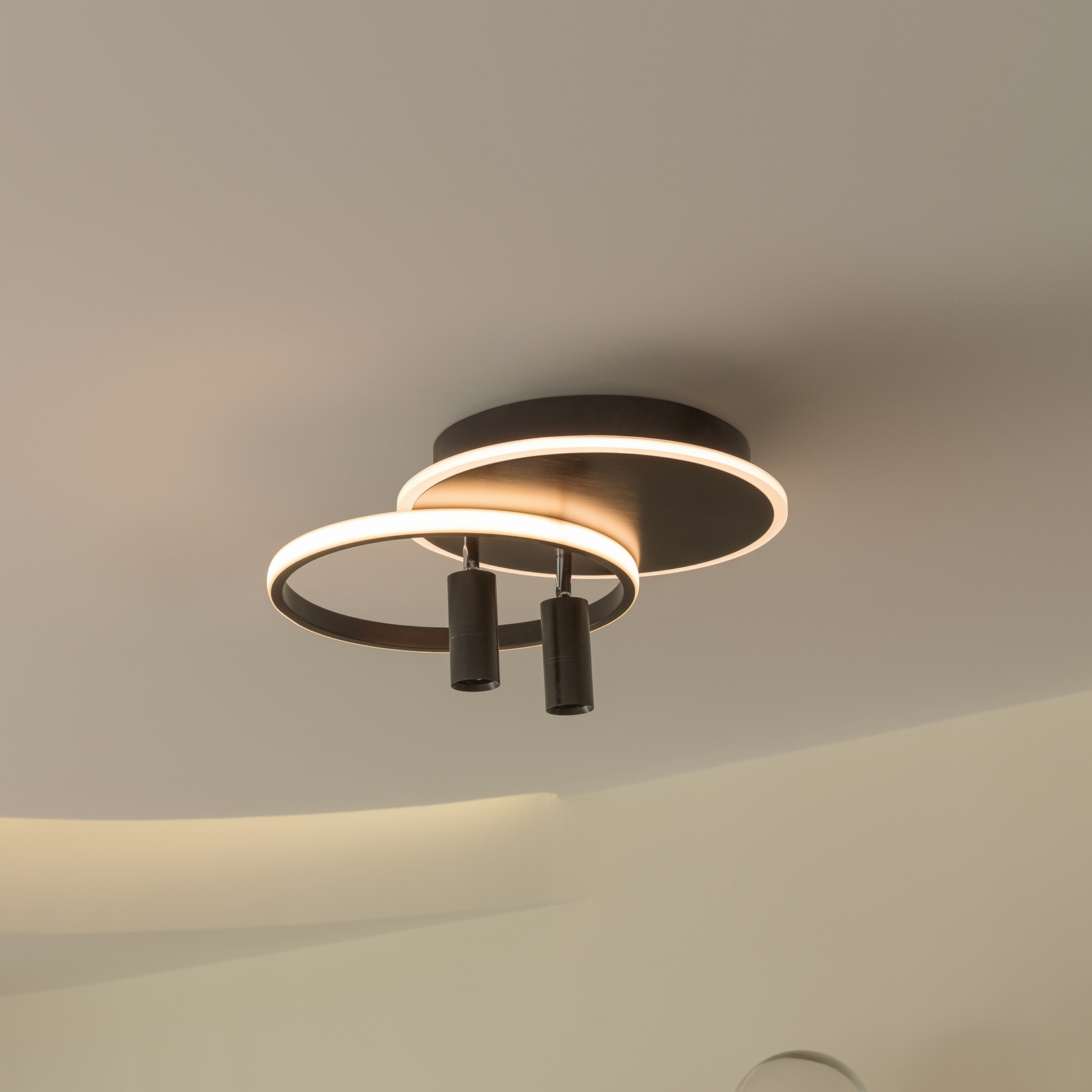 Lucande Tival LED plafondlamp, rond, zwart