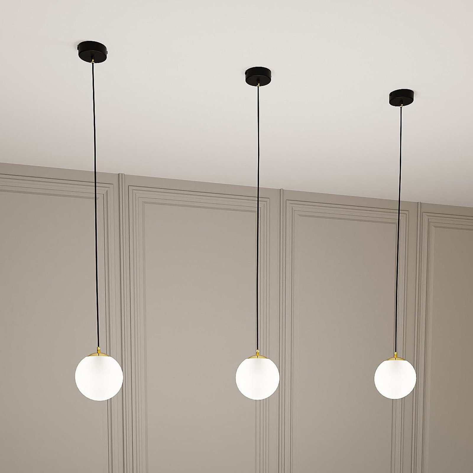 Suspension Royal, blanc opalin/noir, verre, E14