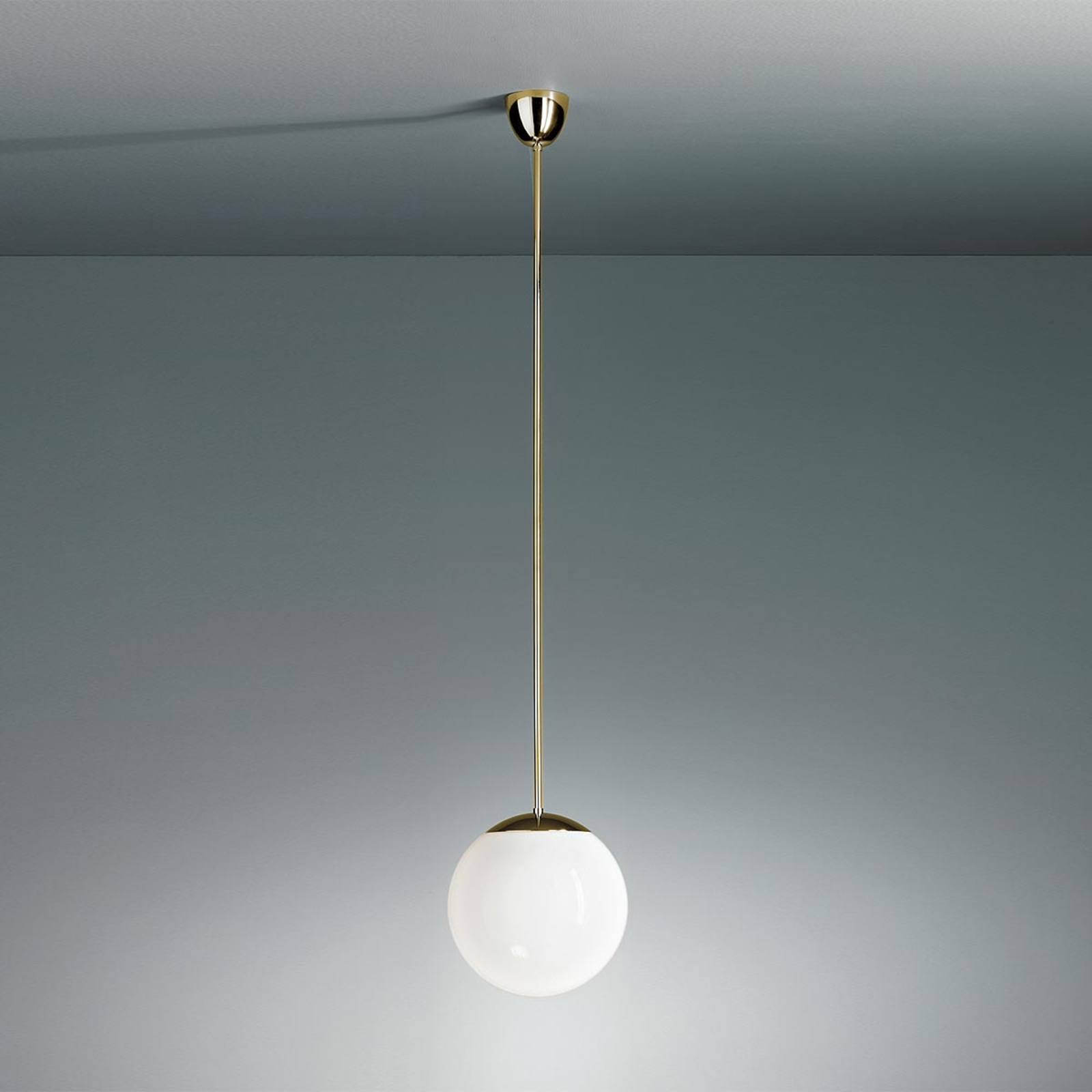 Pendant light with opal sphere, 35 cm, brass