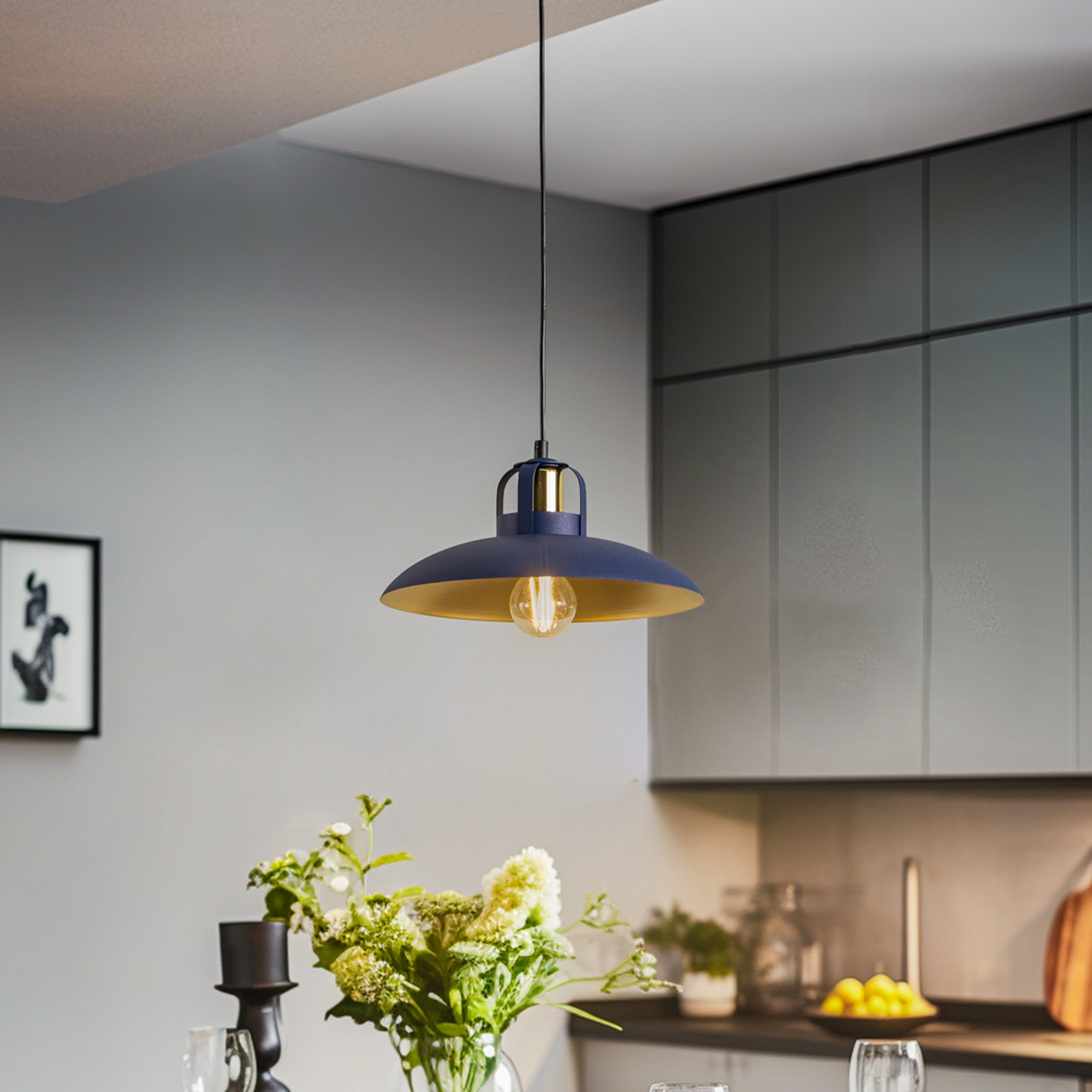 Pendellampa Felix, blå/guld, 1 lampa