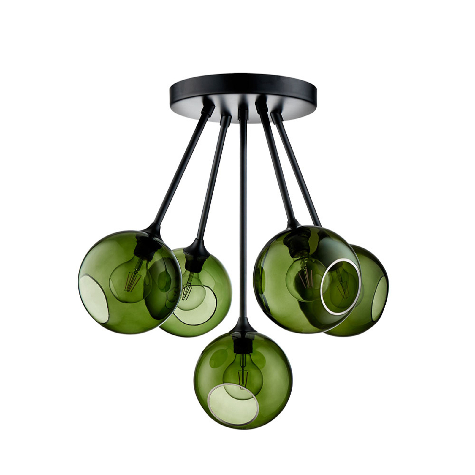Ballroom Molecule plafondlamp, groen, glas, 5-lamps