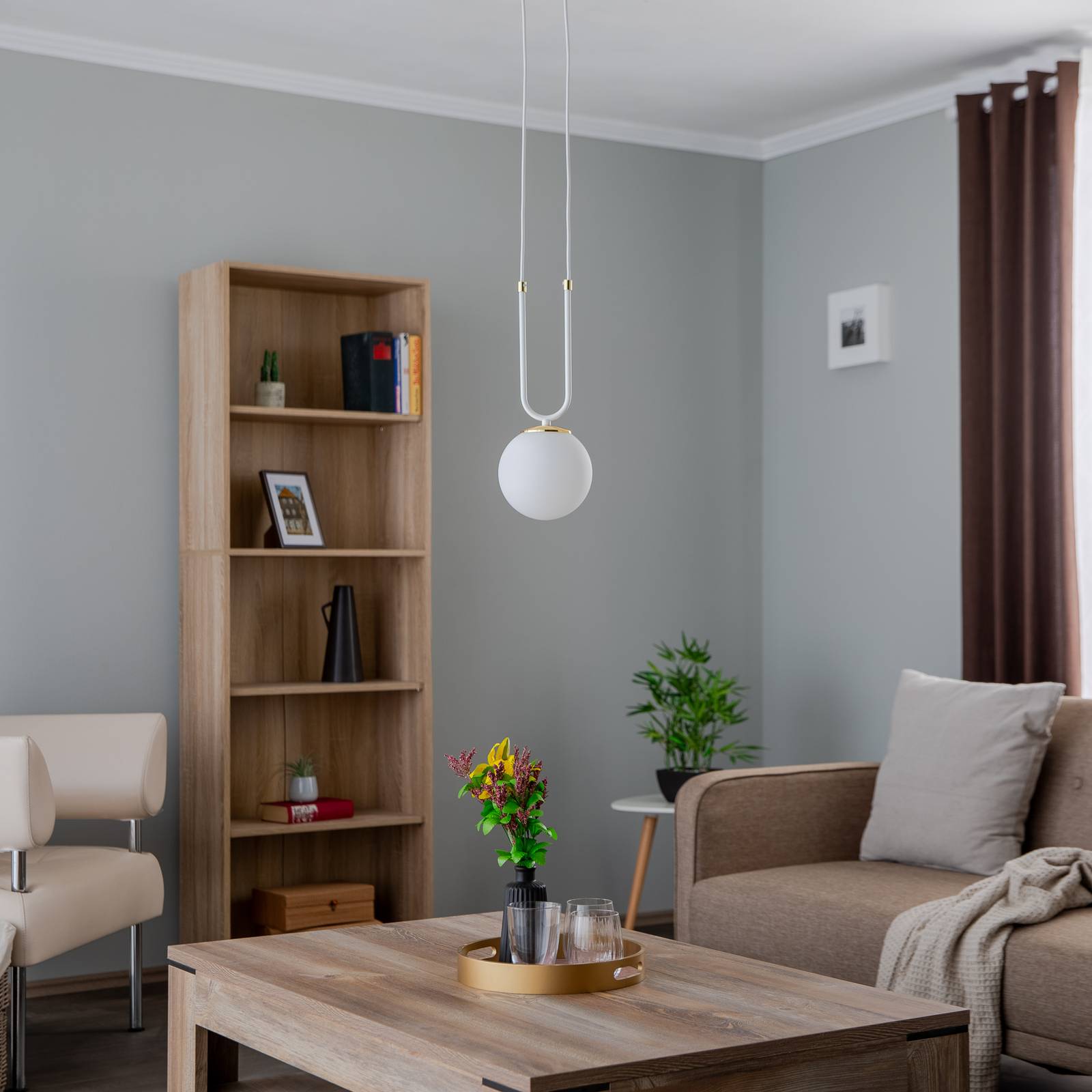 Lampa wisząca Glam, biała/opalowa, 1-punktowa