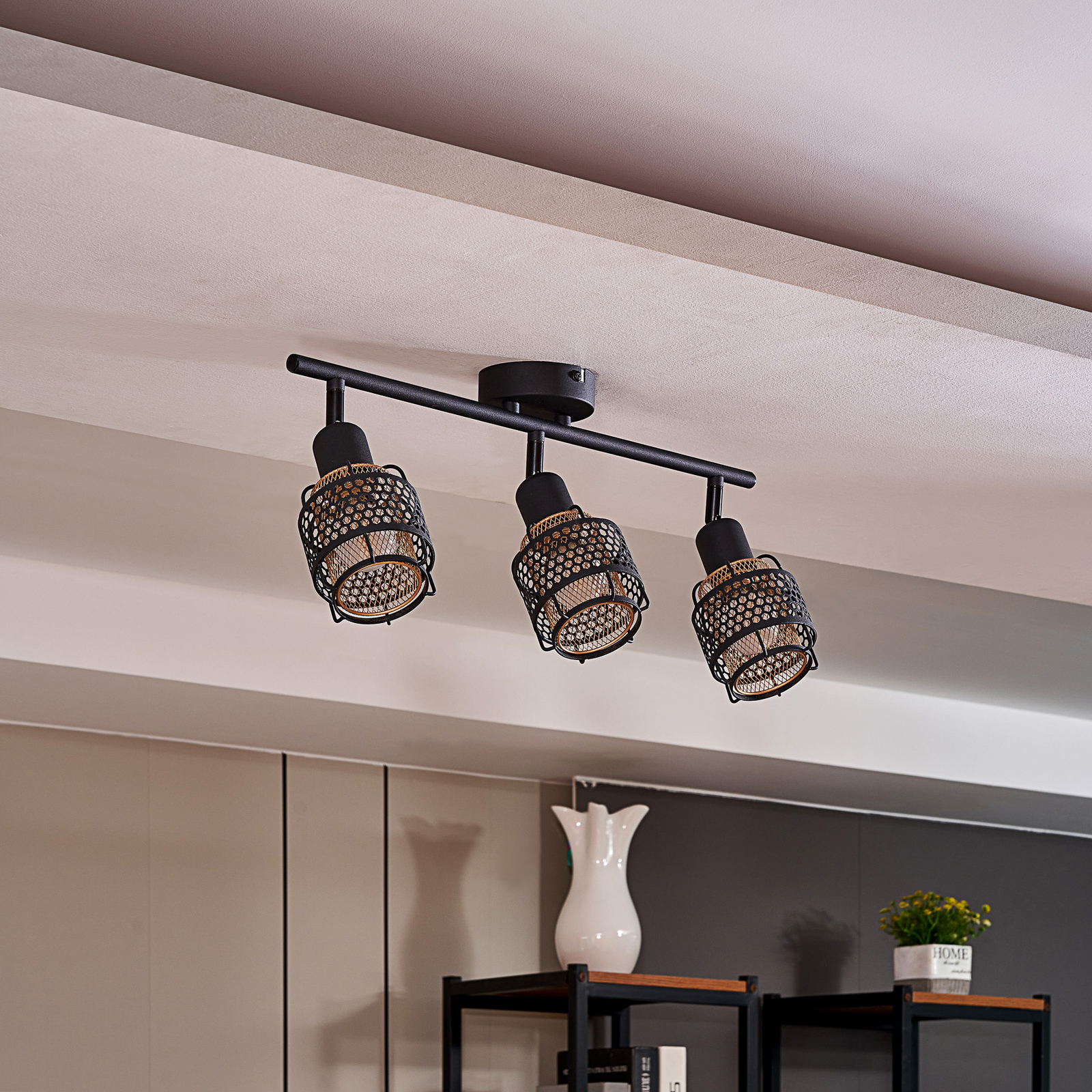 Lindby Eudoria spot plafond à 3 lampes noir/doré