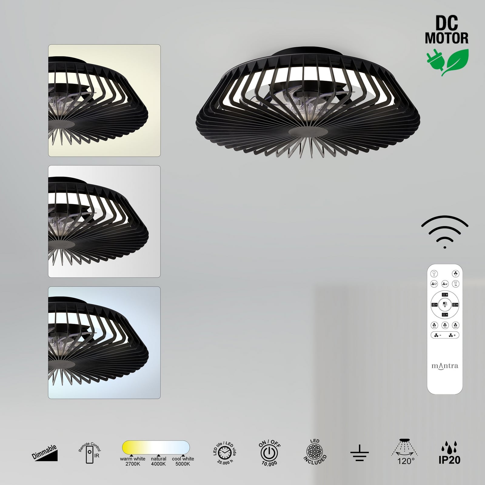 LED plafondventilator Himalaya Mini zwart DC stil - Mantra