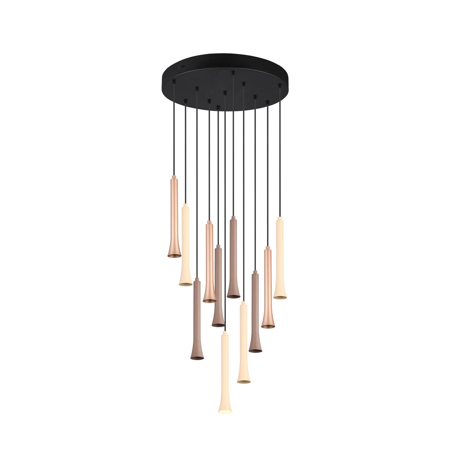 LED-Hängeleuchte Fiato, 11-fl., rund, Metall, taupe, coffee