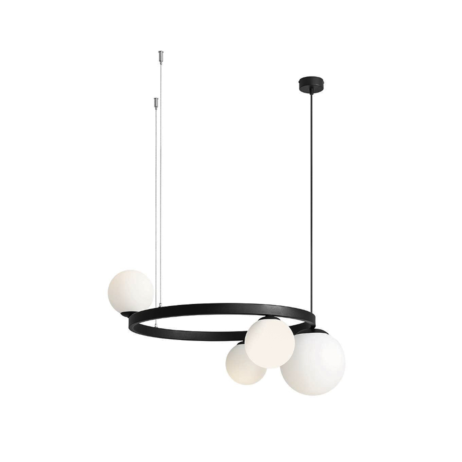 Suspension Garda 4, poutre, métal, verre, noir, 4 lampes