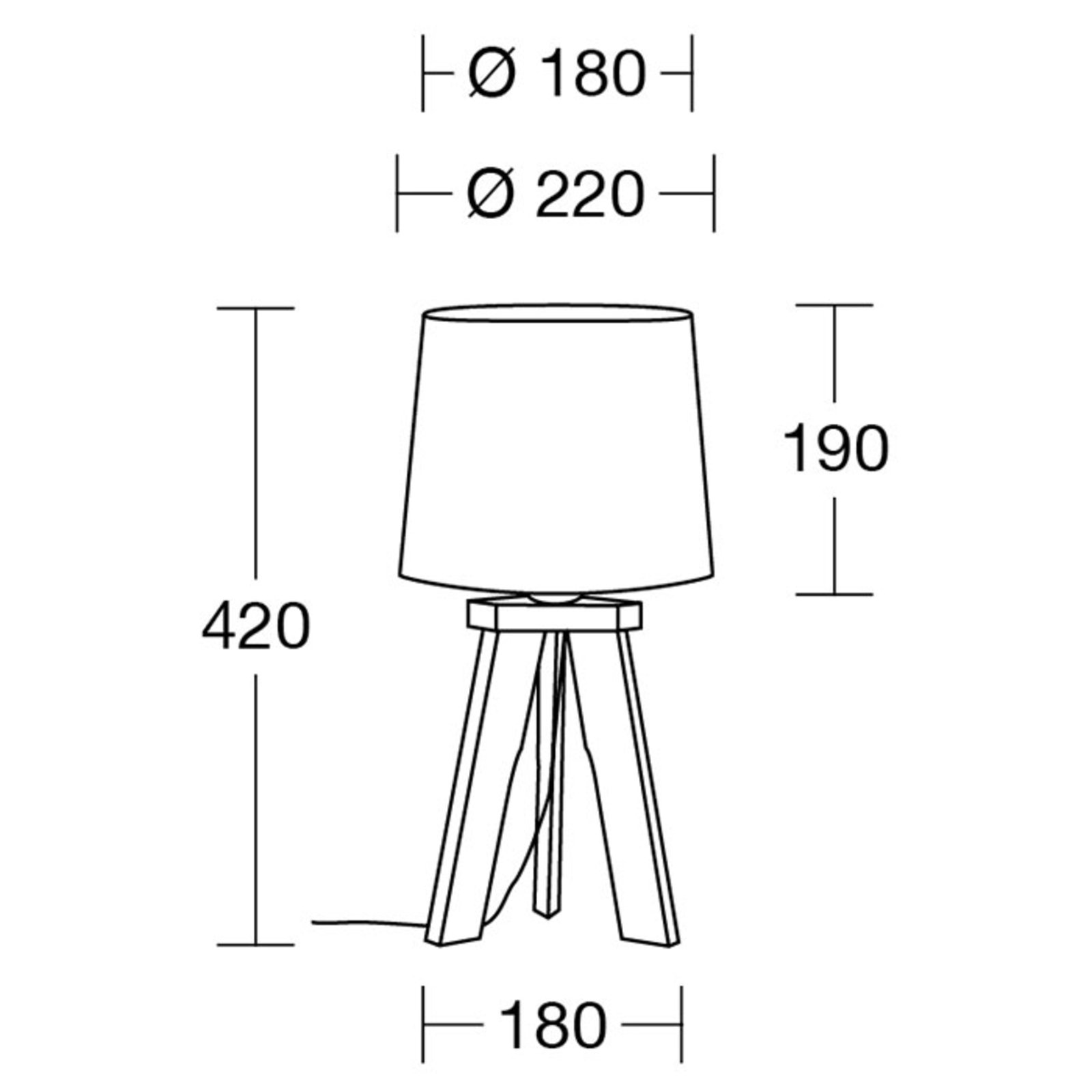 HerzBlut Tre tafellamp, eiken natuur, wit, 42cm