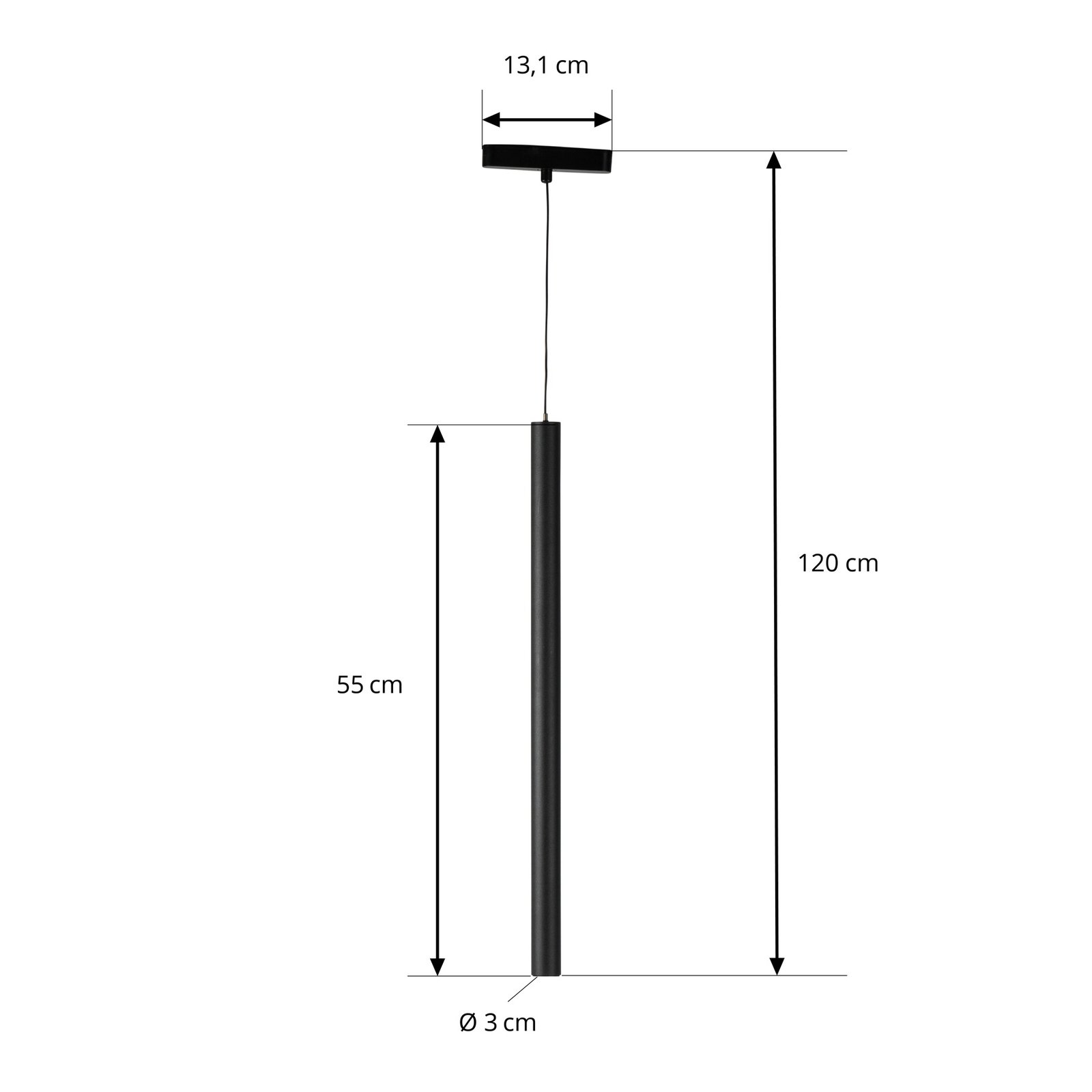 Lindby LED-pendellampe Lumaro, sort, Ø3cm,aluminium,48V,dæmpbar