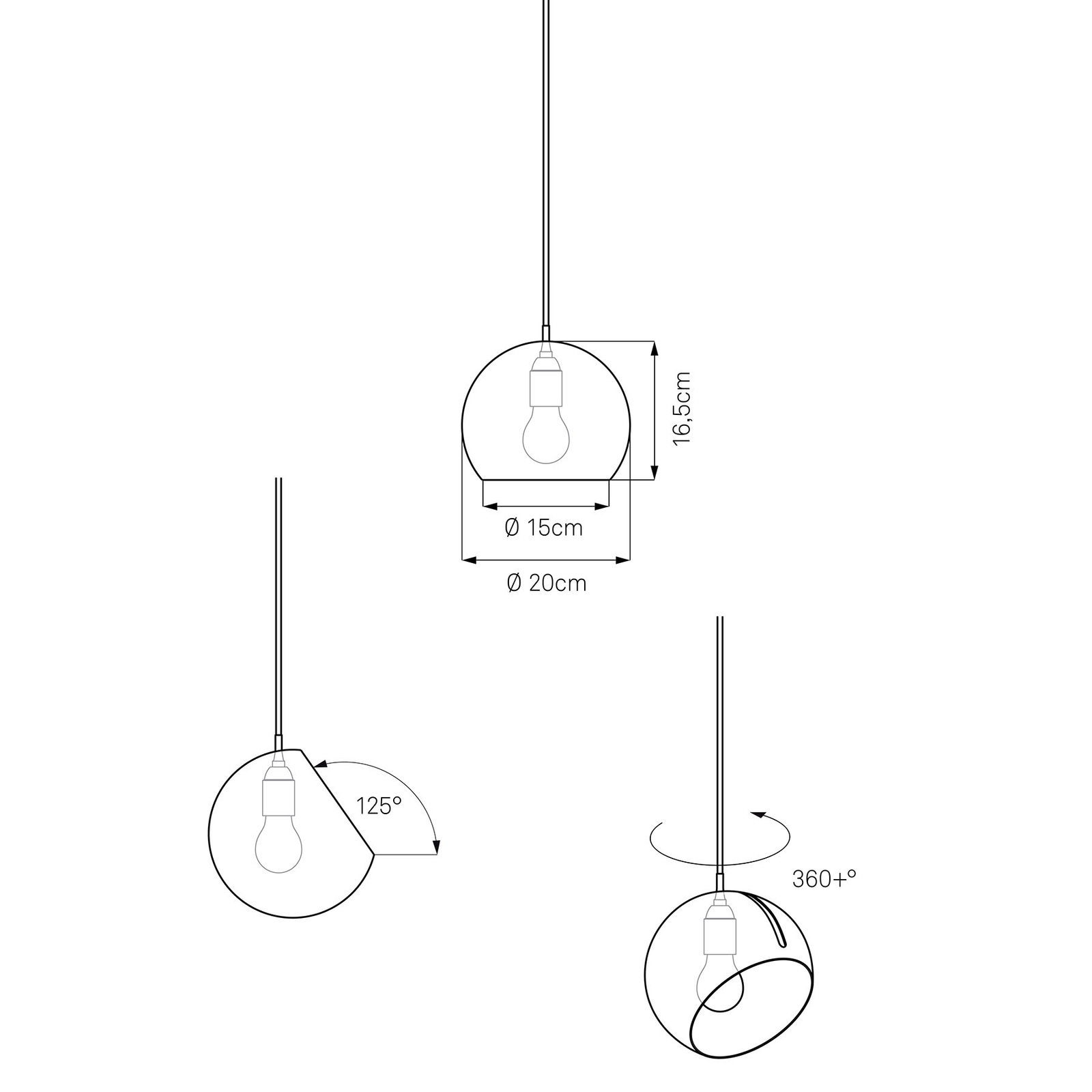 Nyta Tilt Globe hanging light, red 3m cable