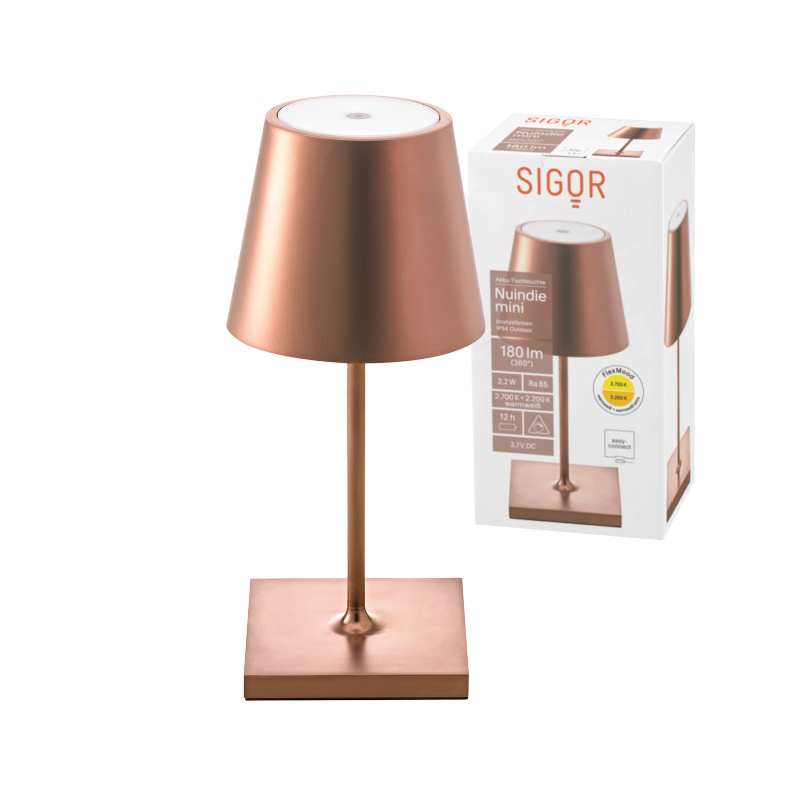 Nuindie mini LED dobíjecí stolní lampa, kulatá, USB-C, bronzová barva