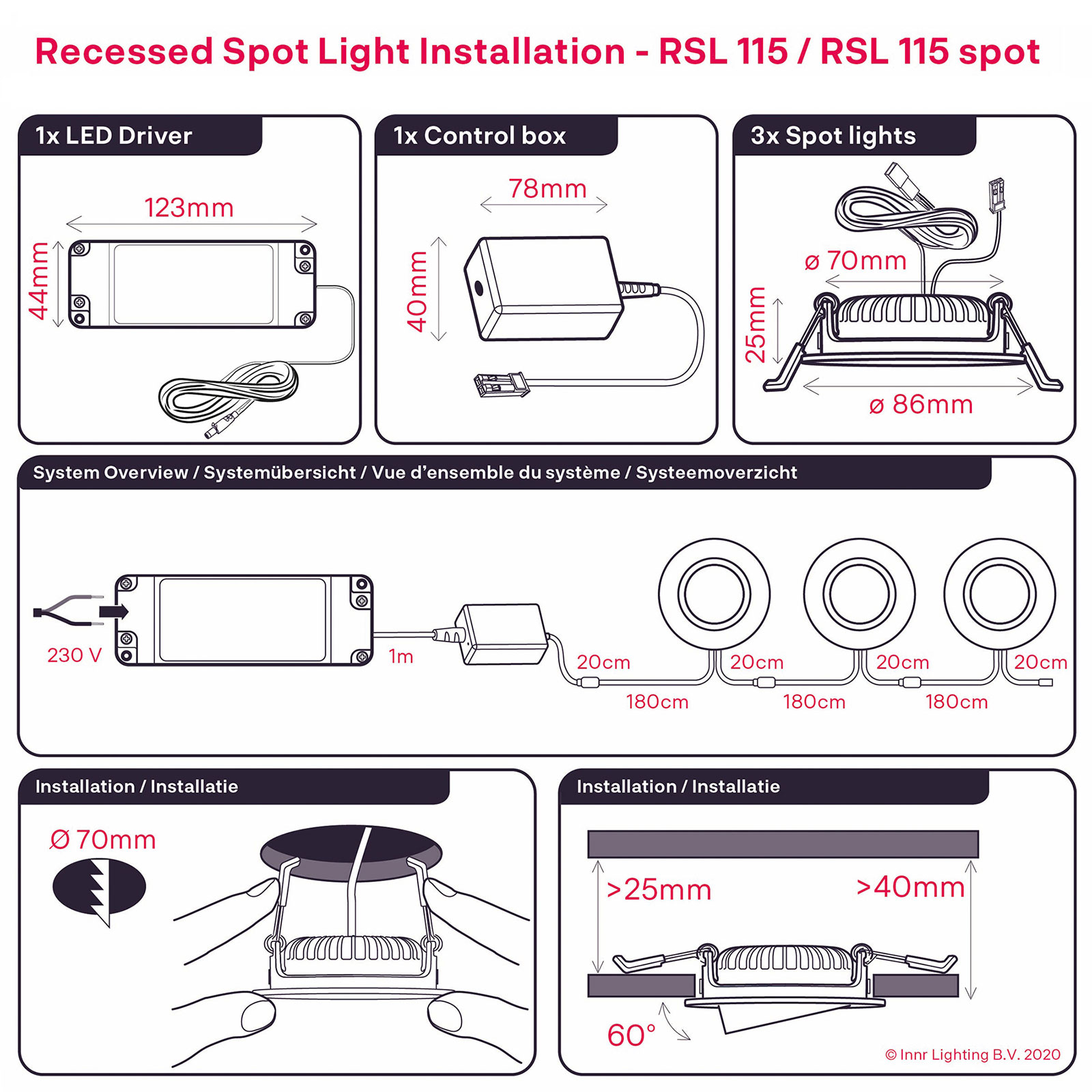 Innr zapustené LED RSL 115, 3 kusy s pripojením