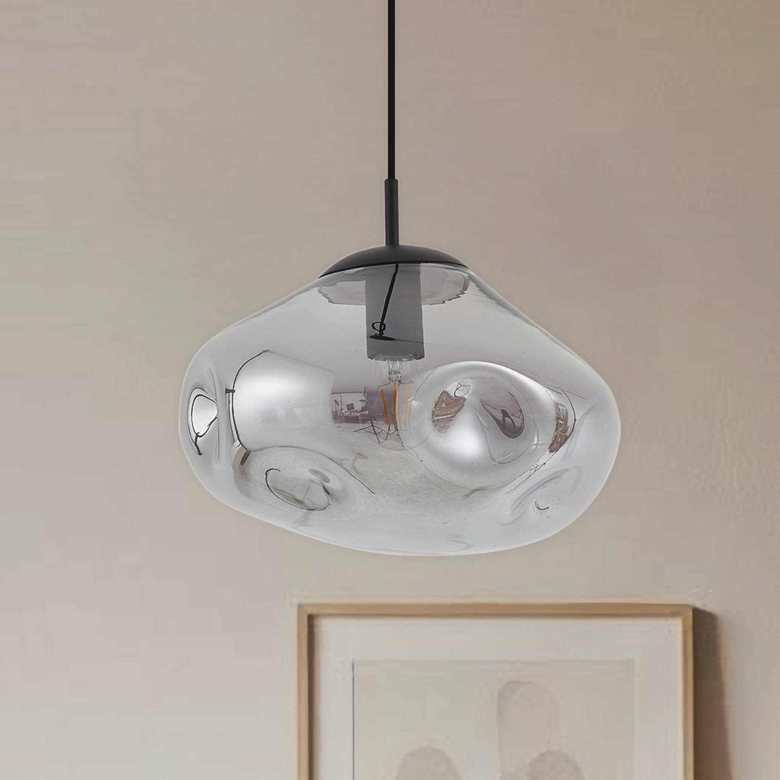 Lindby Hängeleuchte Lelia, rauchgrau, Glas, Ø 35 cm günstig online kaufen