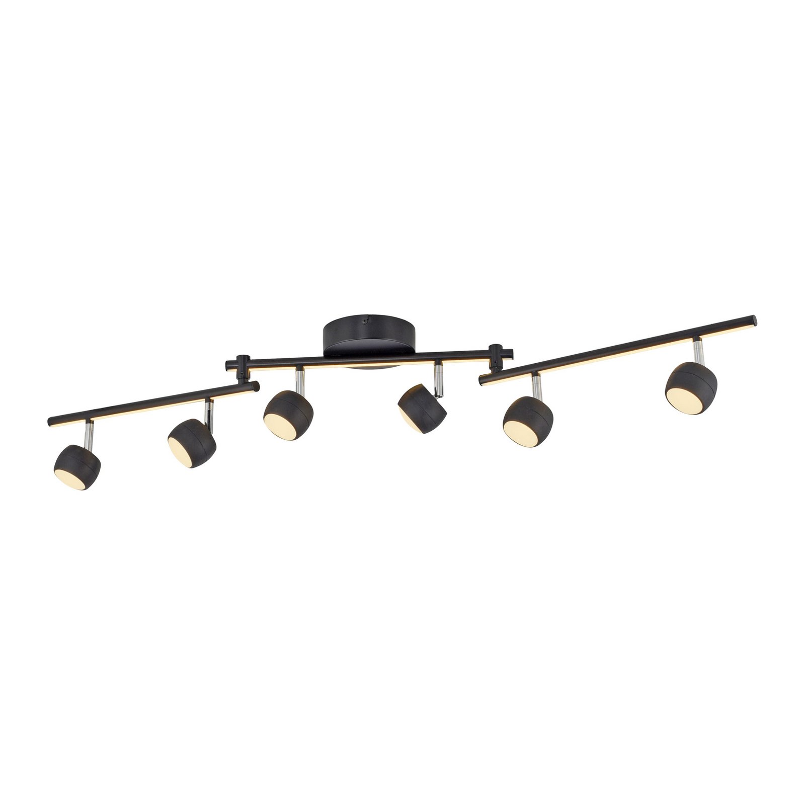 JUST LIGHT. LED-kattospotti Jarik, 6-lamppuinen, musta, 3 000 K